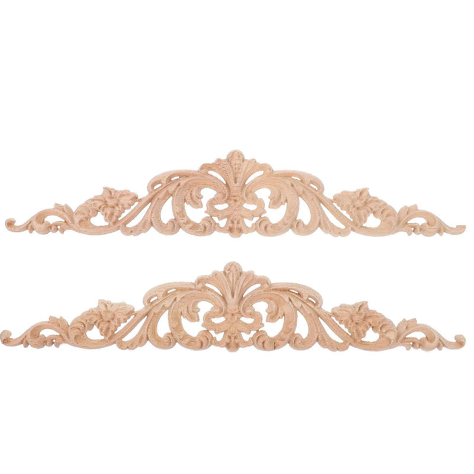 Wooden Applique Vintage Carved Decorative Decals for Cabinets, Doors, Walls, Fireplace – European Style Home Decoration Set of 2pcs