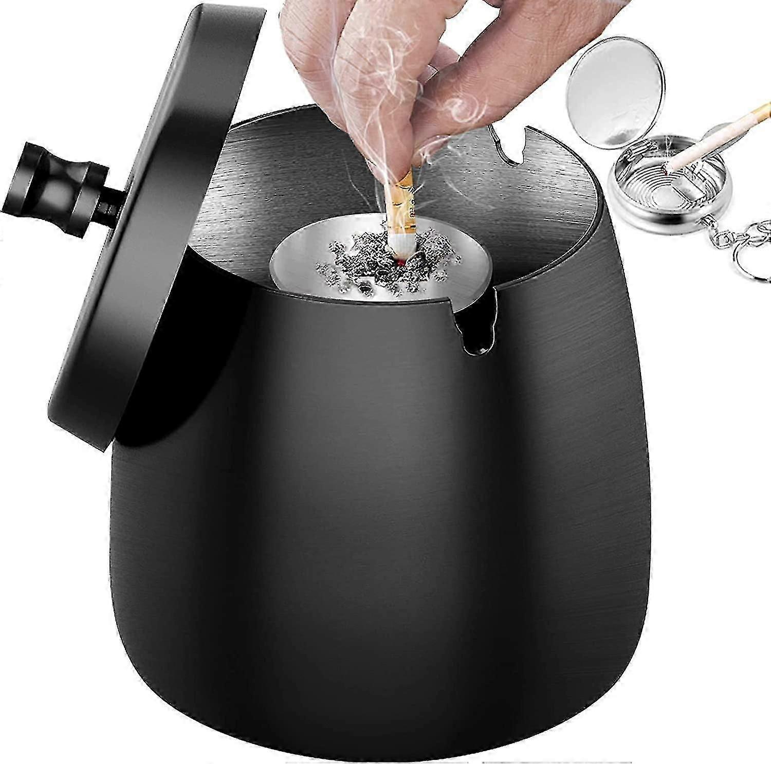 Less Steel Ashtray With Lid Outdoor Ashtray With Non-slip Base For Outdoor Ndoor Use