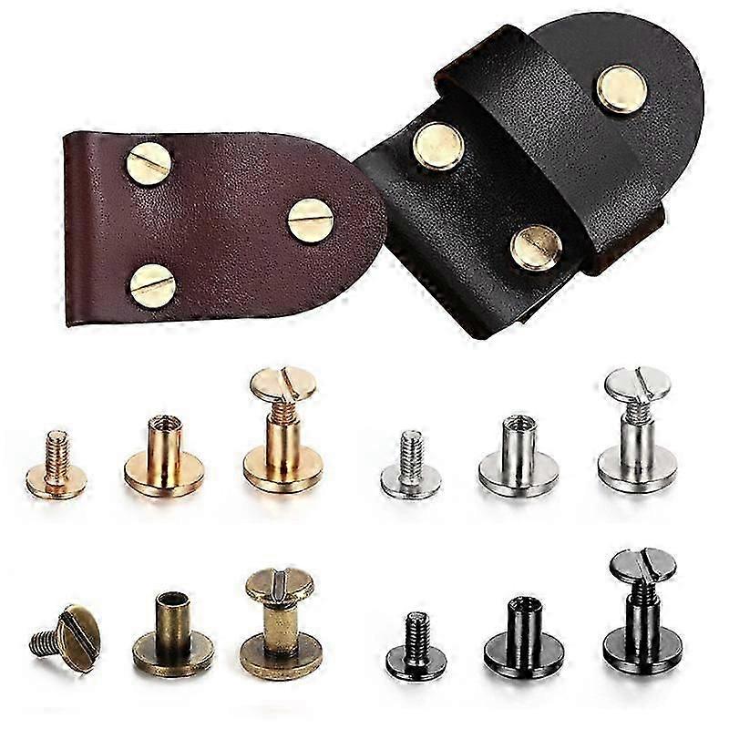 10Sets Flat Head Belt Studs Copper Rivets Decorative Double Cap Leather Screws Leather Tool