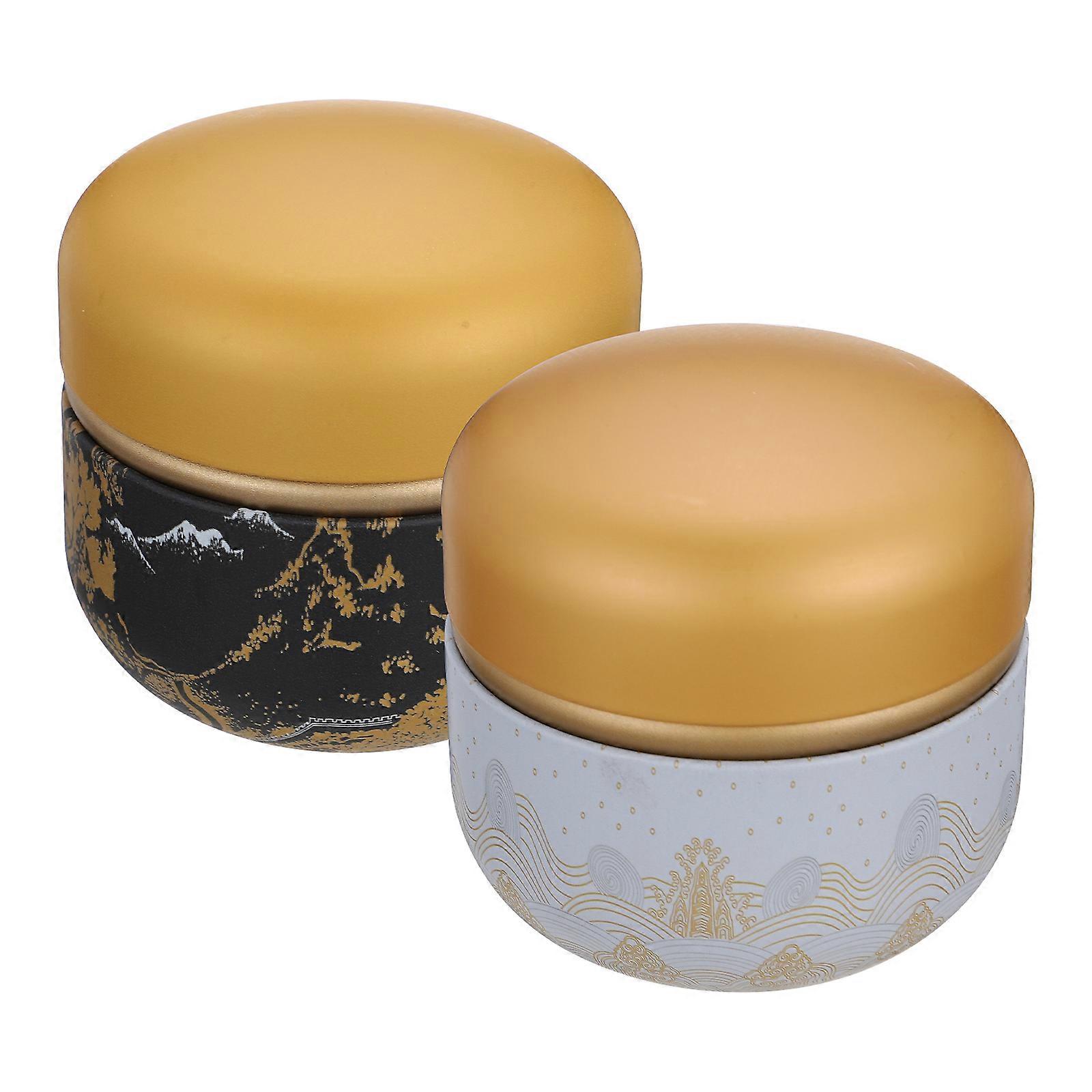 Portable Tea Canisters Lightweight Metal Storage Jars for Loose Leaf Tea, Delicate Print Design, Set of 2 for Home and Travel Use