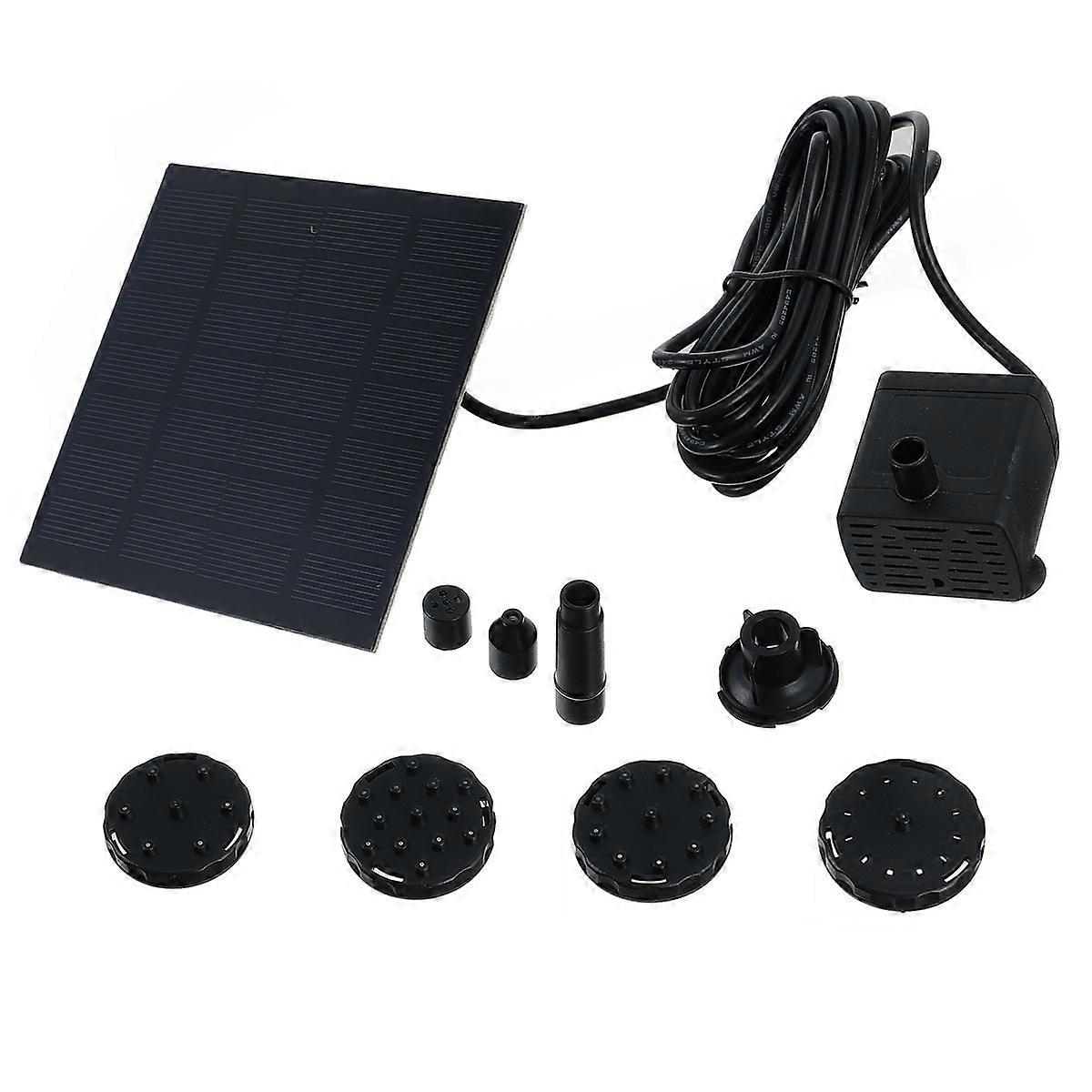 Solar Fountain Pump Kit for Baths and Gardens Black Plastic Durable Outdoor Use with 6 Heads