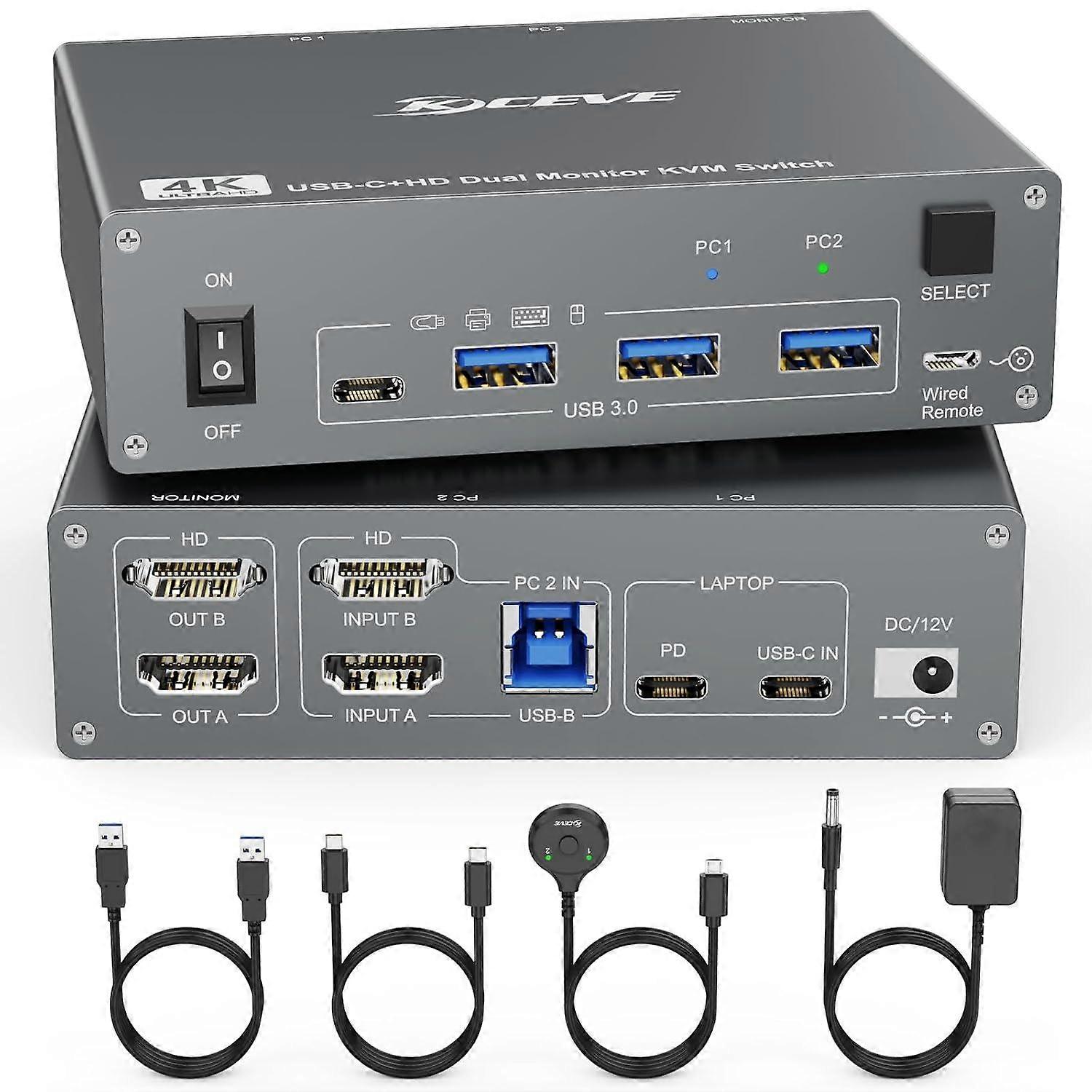 KVEVE KC-KVM202CH USB 3.0 Dual Monitor 4K 60Hz KVM Switch