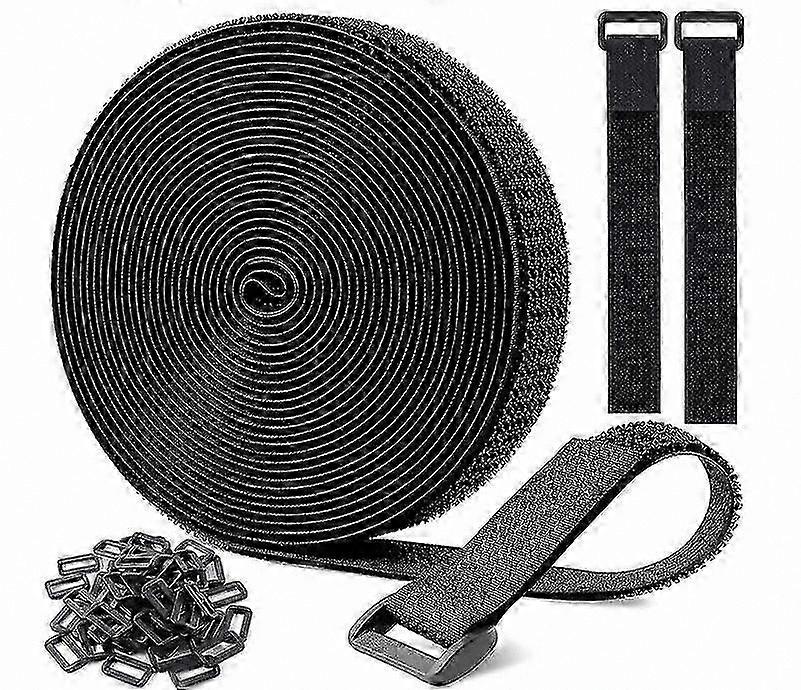 Adjustable Nylon Cable Straps with 50 Buckles, 10m x 20mm Reusable Hook and Loop Ties for Cables