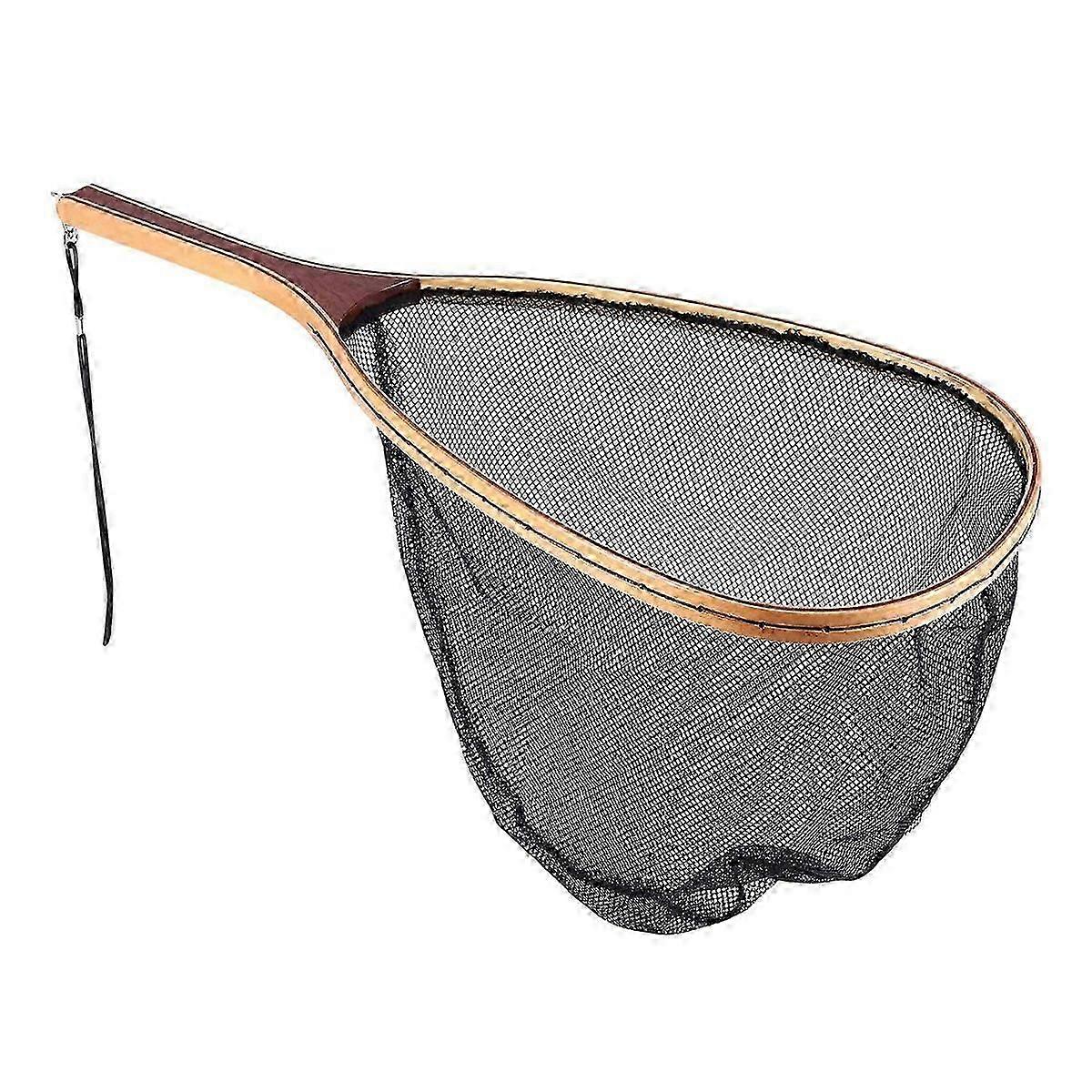 Fly Fishing Landing Net Wooden Handle Nylon Landing Handle Trout Mesh Fish Catch Release Scoop Fishi