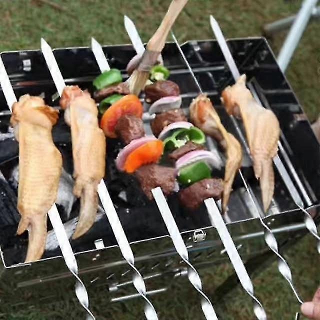 30cm 10pcs Stainless Steel Barbecue Skewers Needles Barbecue Grill Flat Sign Needle Skewers