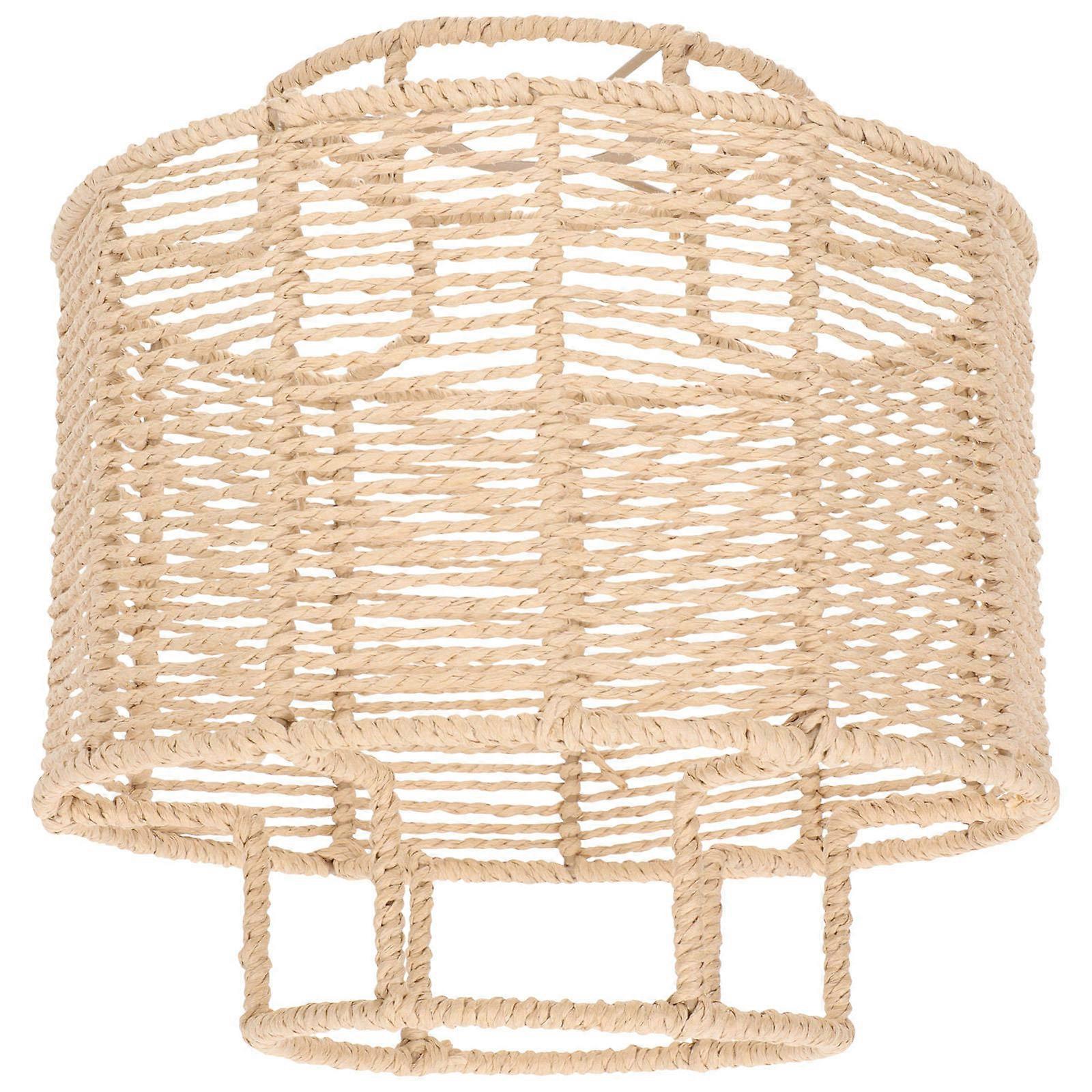 Light Brown Retro Style Small Lampshade for Home Paper Rope Weaving Indoor Ceiling Light Cover 8.5 x 8.5 x 9.5