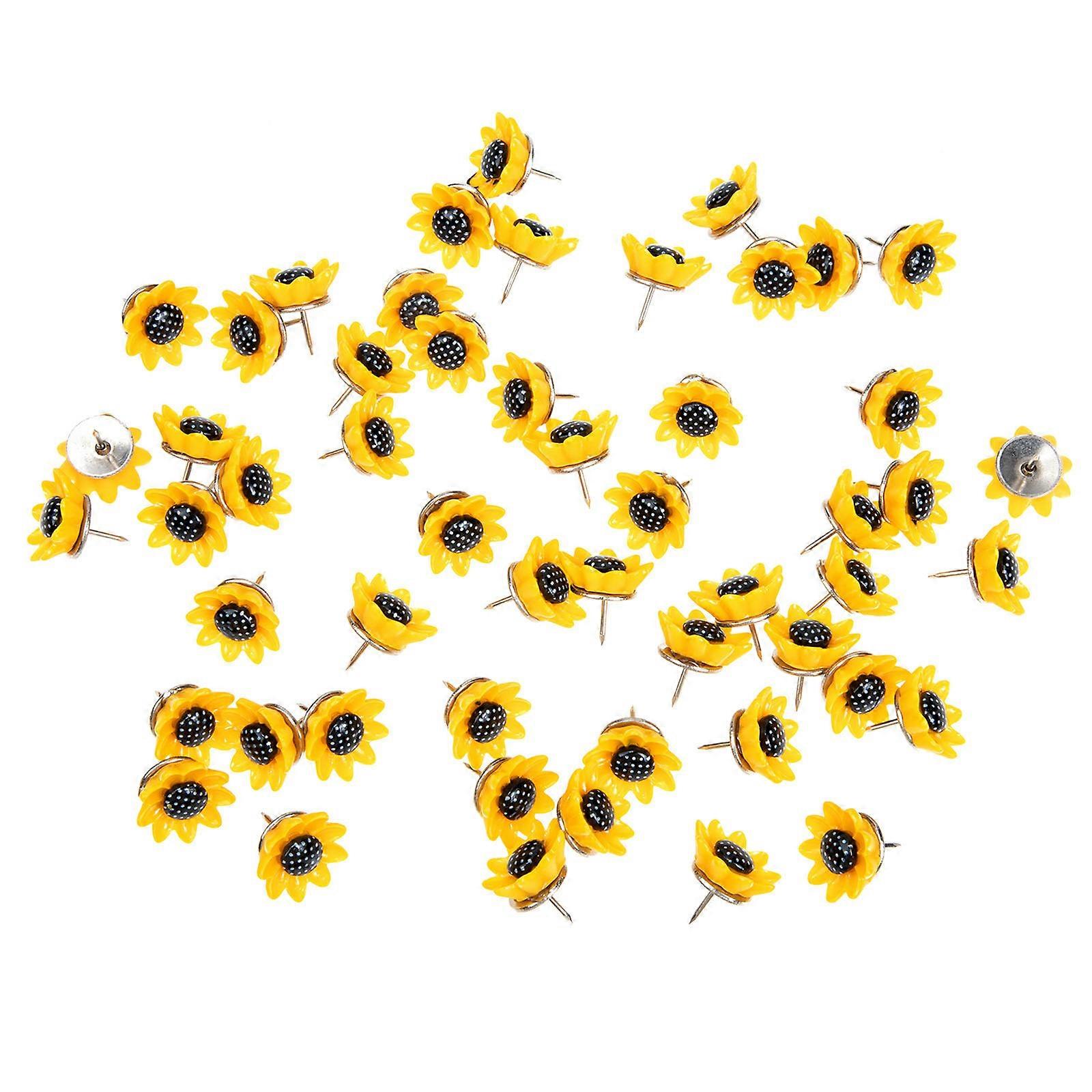 Yellow Sunflower Shape Alloy Tacks for Office Use with Craftsmanship and Reusable Design 50pcs