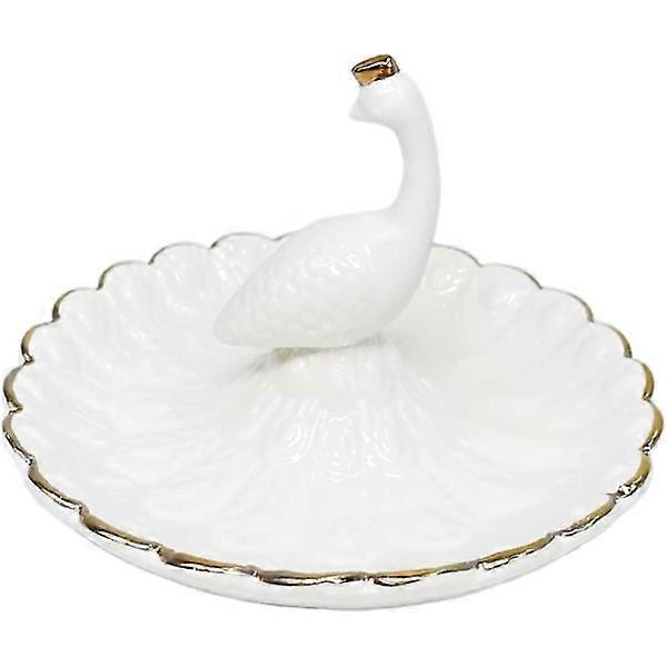 リングホルダー、セラミックピーコックジュエリーディッシュオーガナイザーホワイト