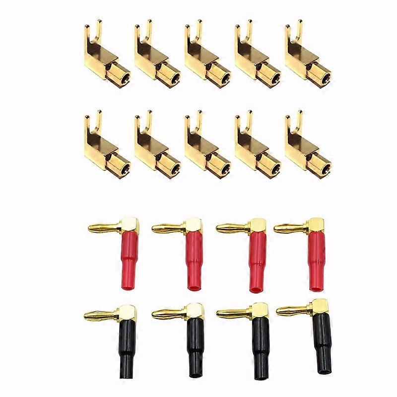 10Pcs Right Angle Spade Fork & Binding Post - 4mm Banana Plug Socket with 8Pcs 4mm Banana Plug