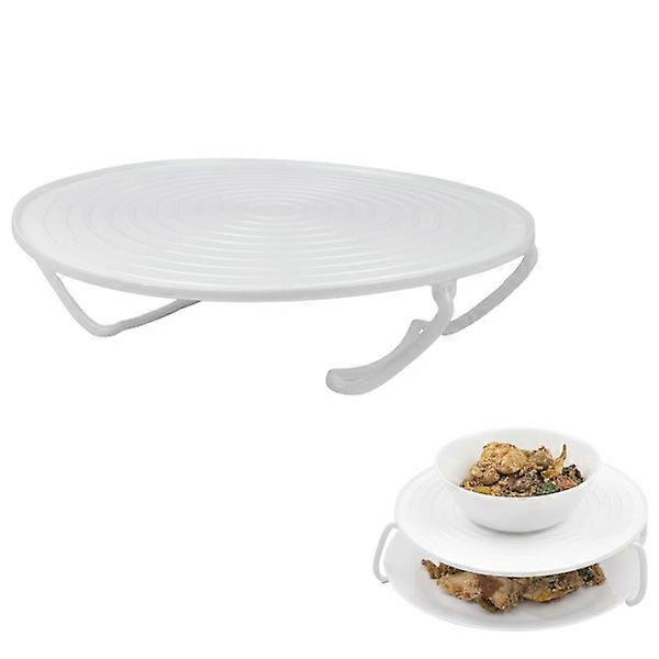 Microwave Oven Collapsible Round Tray Two Layers Plate Dish Holder Rack Lid Stack Stacker Stand Support Kitchen Cook Organizer Non-Slip 2 In 1-24cm X