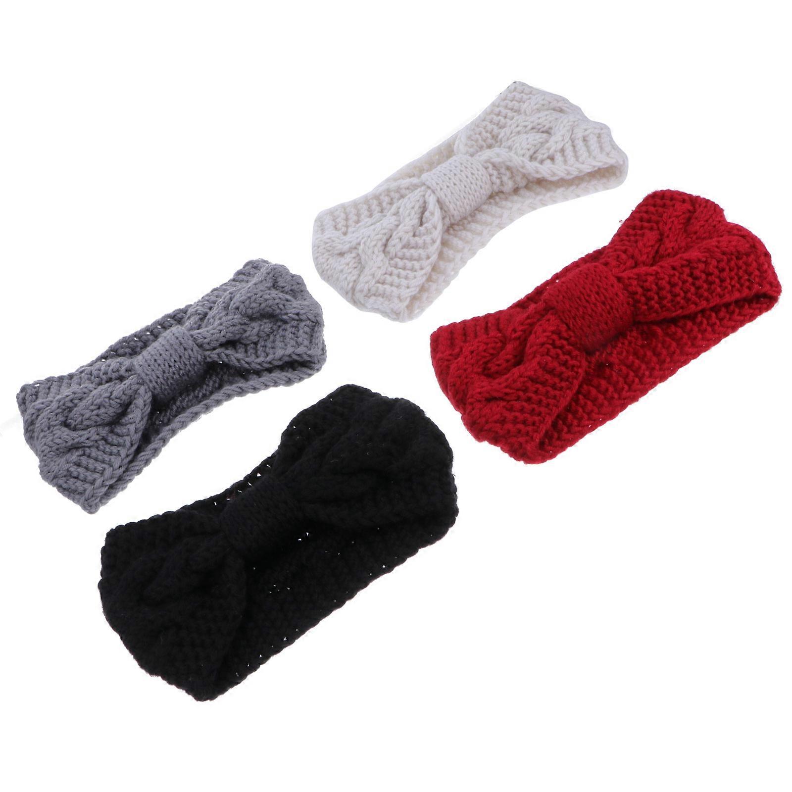 Button Headband for Mask Women's Woolen Headbands Assorted Color Winter Outdoor Sports 4pcs 2.5cm Elastic Bowknot Headband