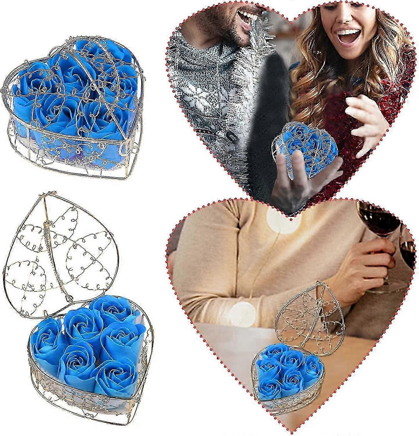 سلة حديدية على شكل قلب جوفاء عيد الحب هدية مربع الصابون الاصطناعي سلة الصابون روز هدية مربع لعيد الحب الزفاف ، عيد الأم ، عيد ميلاد