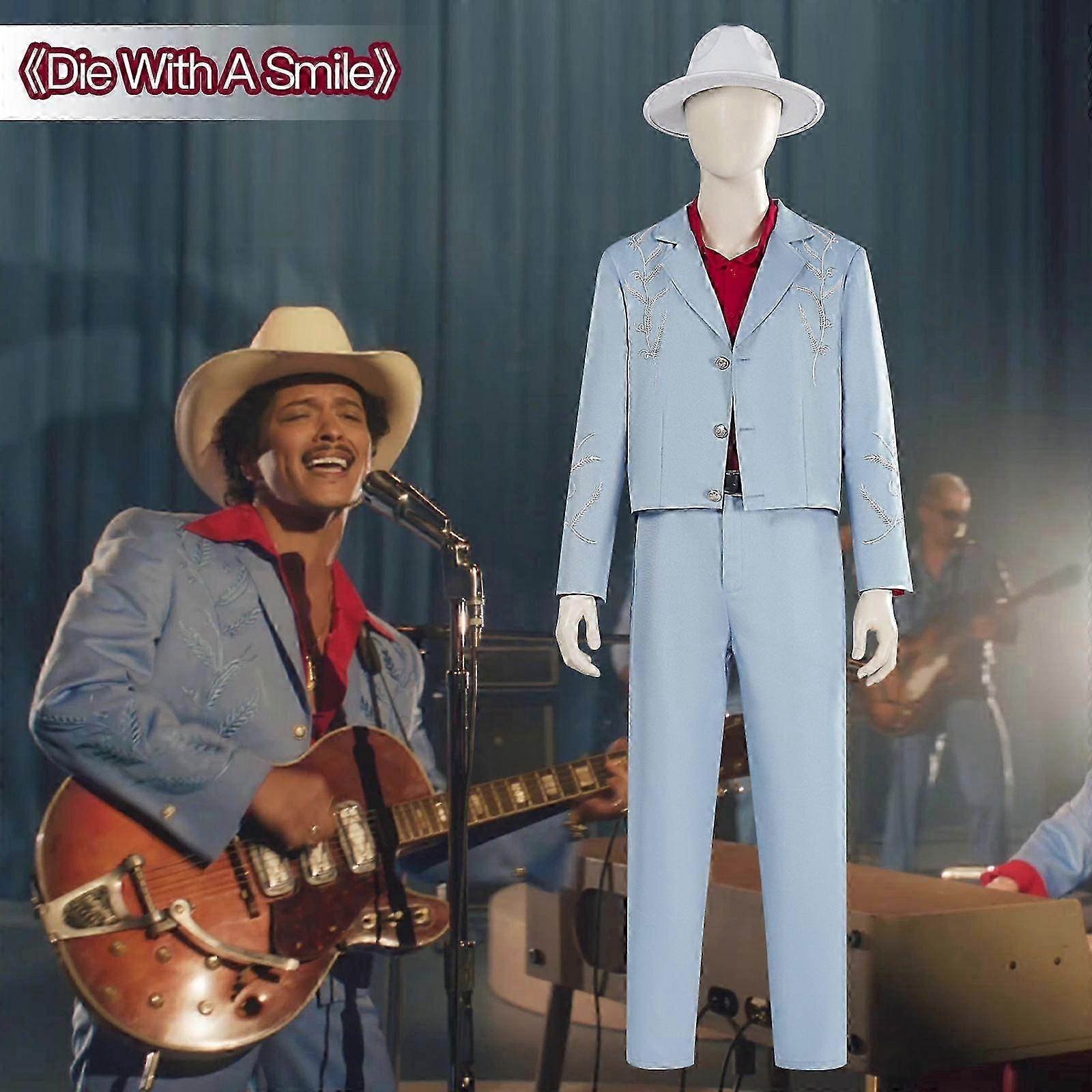 Light Blue Embroidered Performance Suit for Men  Bruno Mars Inspired Stage Outfit