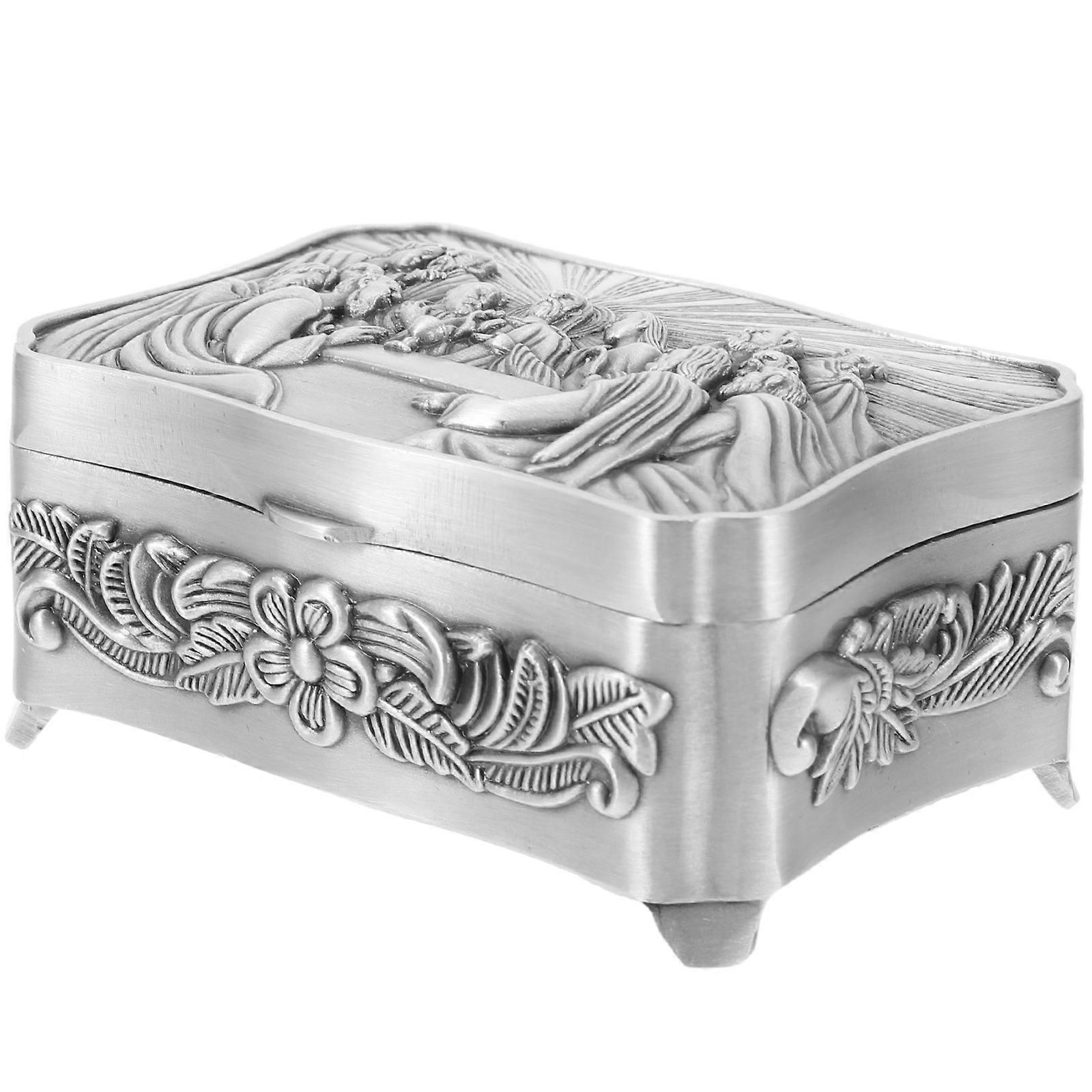 Decorative Jewelry Box Metal Rectangular Storage Container For Families And Friends Use Silver Color Storage Solution 1Pack