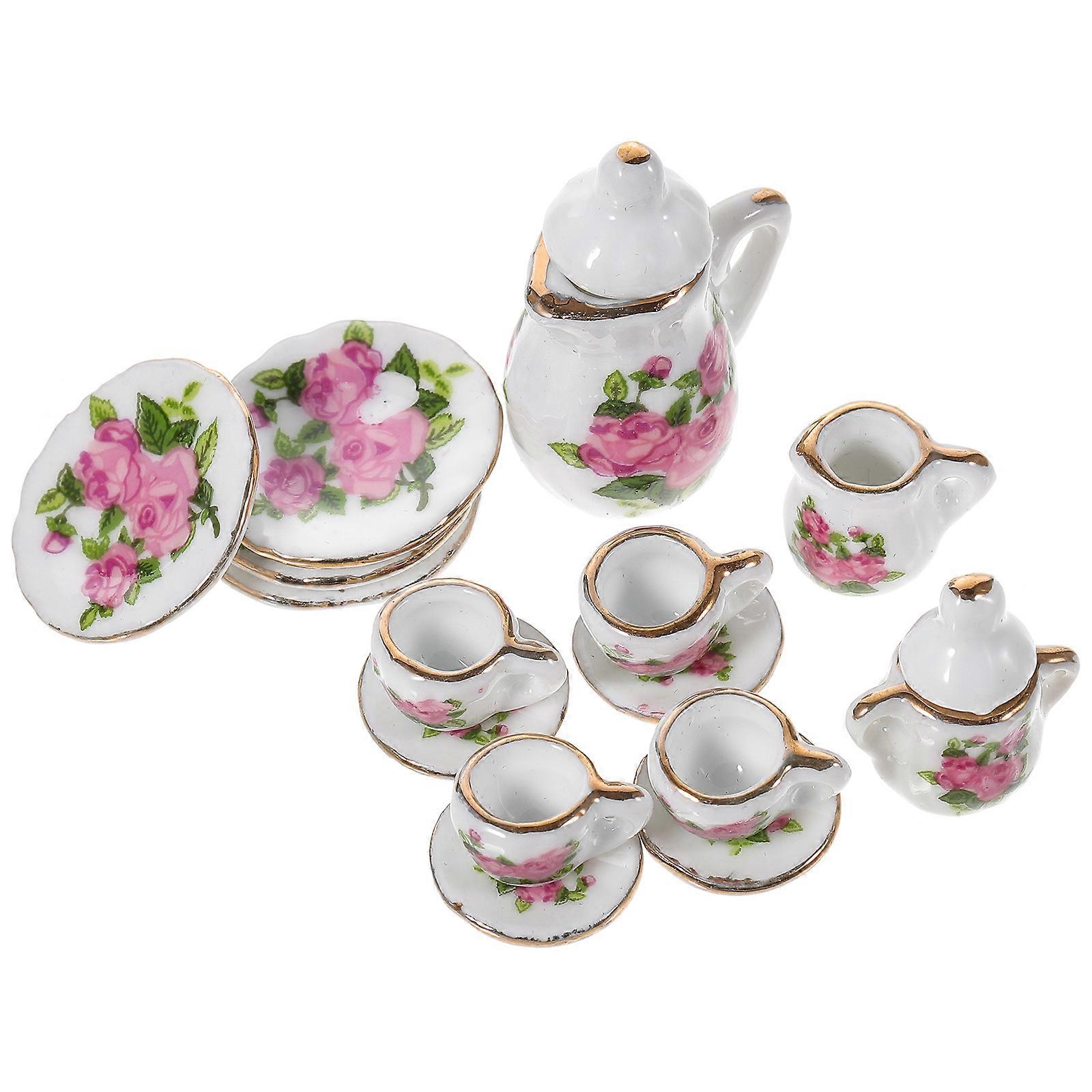 Miniature Ceramic Tea Set 1 Set Assorted Color Mini House Accessories Decorative