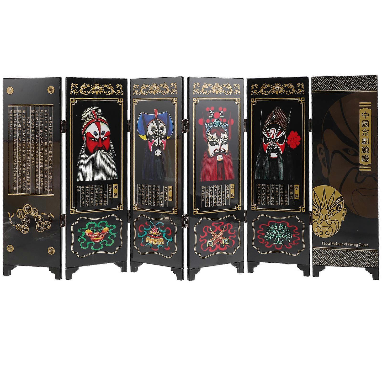 Chinese Style Mini Folding Screen Wooden Panel Ornament Traditional Art Desk Privacy Divider Decorative Room Separator for Home and Study Decor
