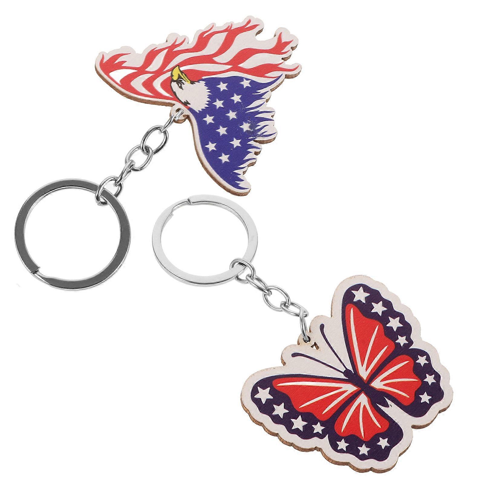 Wooden American Keychain Charm with Eagle and for Decoration Multi Color 2 Styles