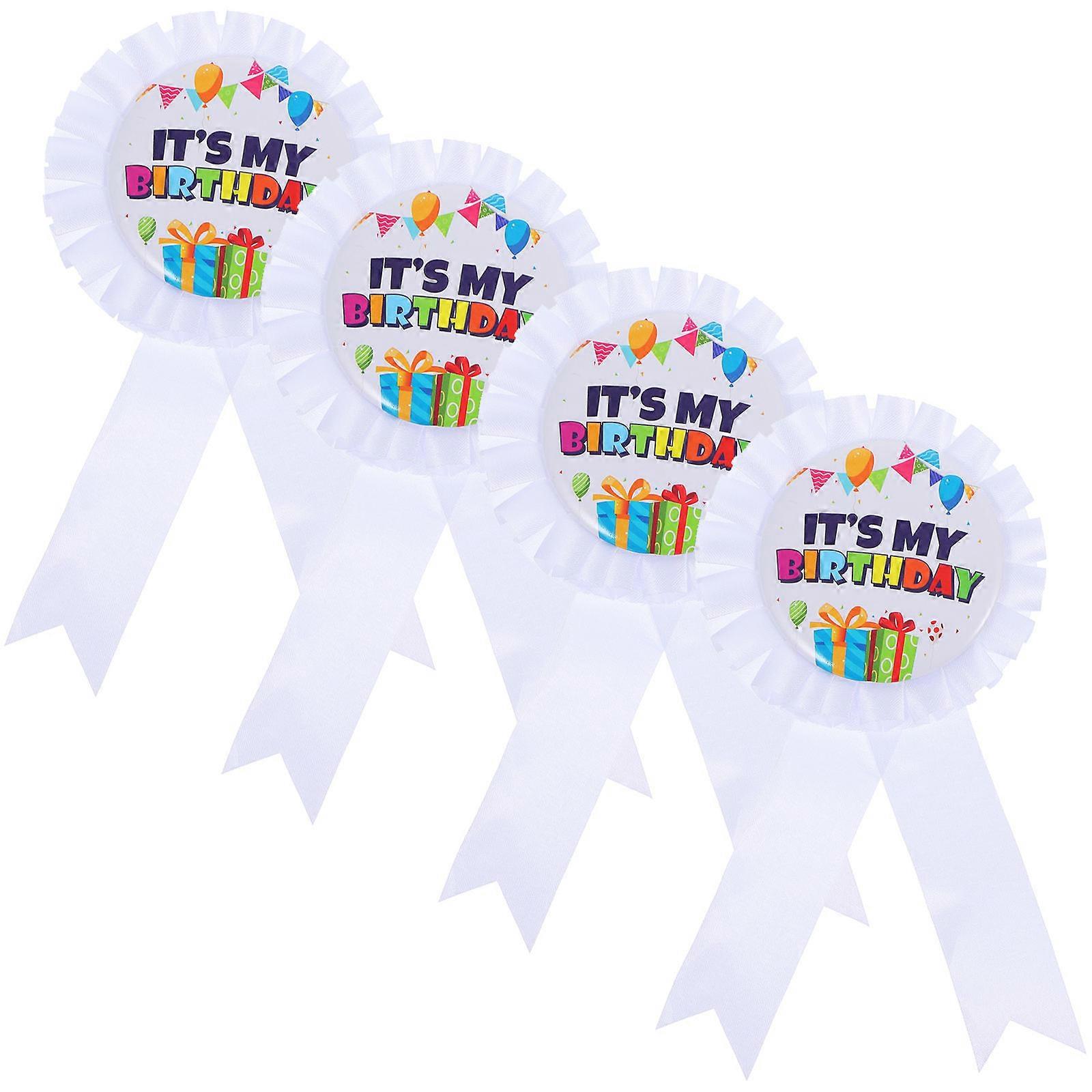 Birthday Party Button 4Pcs Brooch For Girls Photo Sessions Accessory In White Color