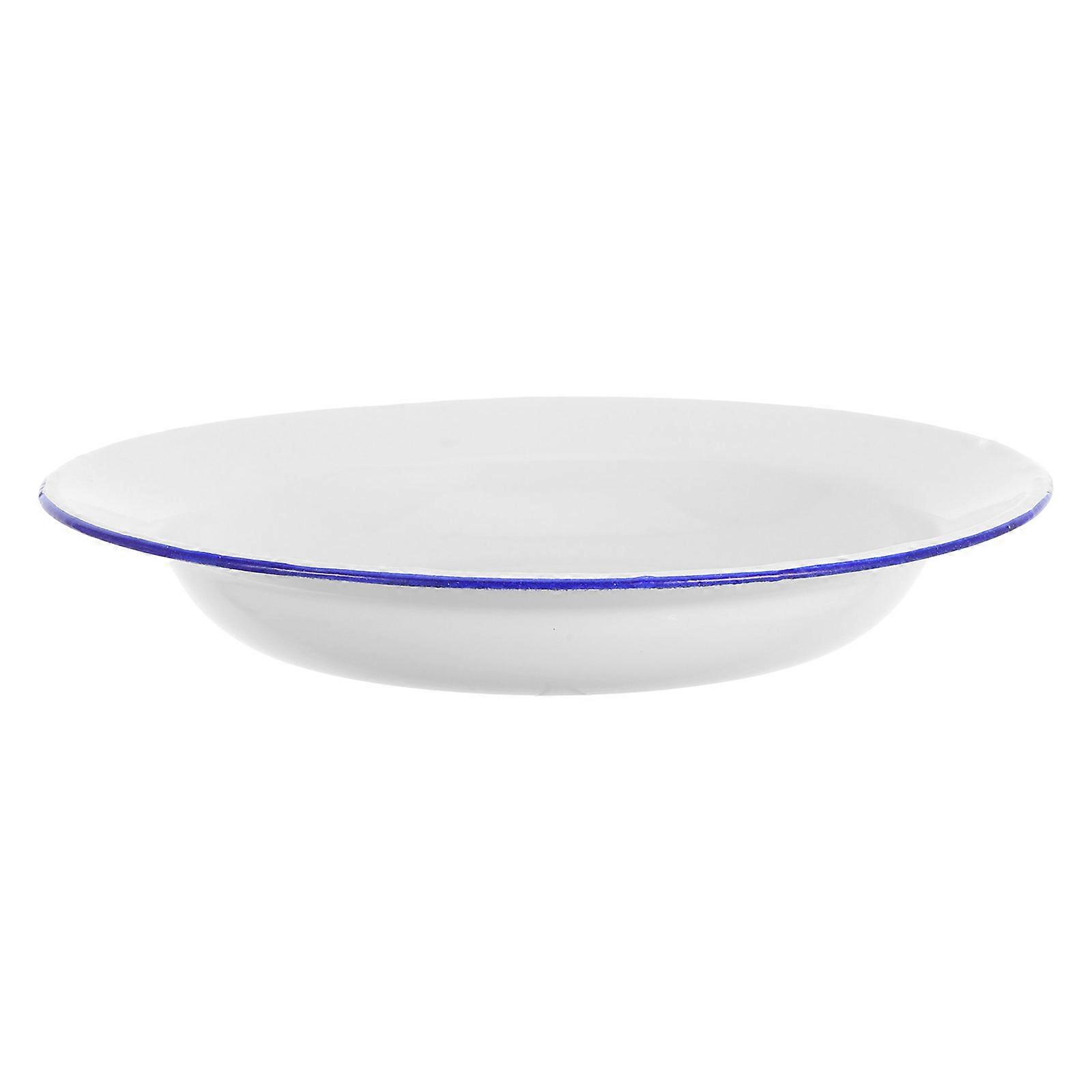 Retro Enamel Plate Deep Food Serving Dish for Salad, Snack, Dessert – Multi Use Wide Shallow Design with Elegant White Finish