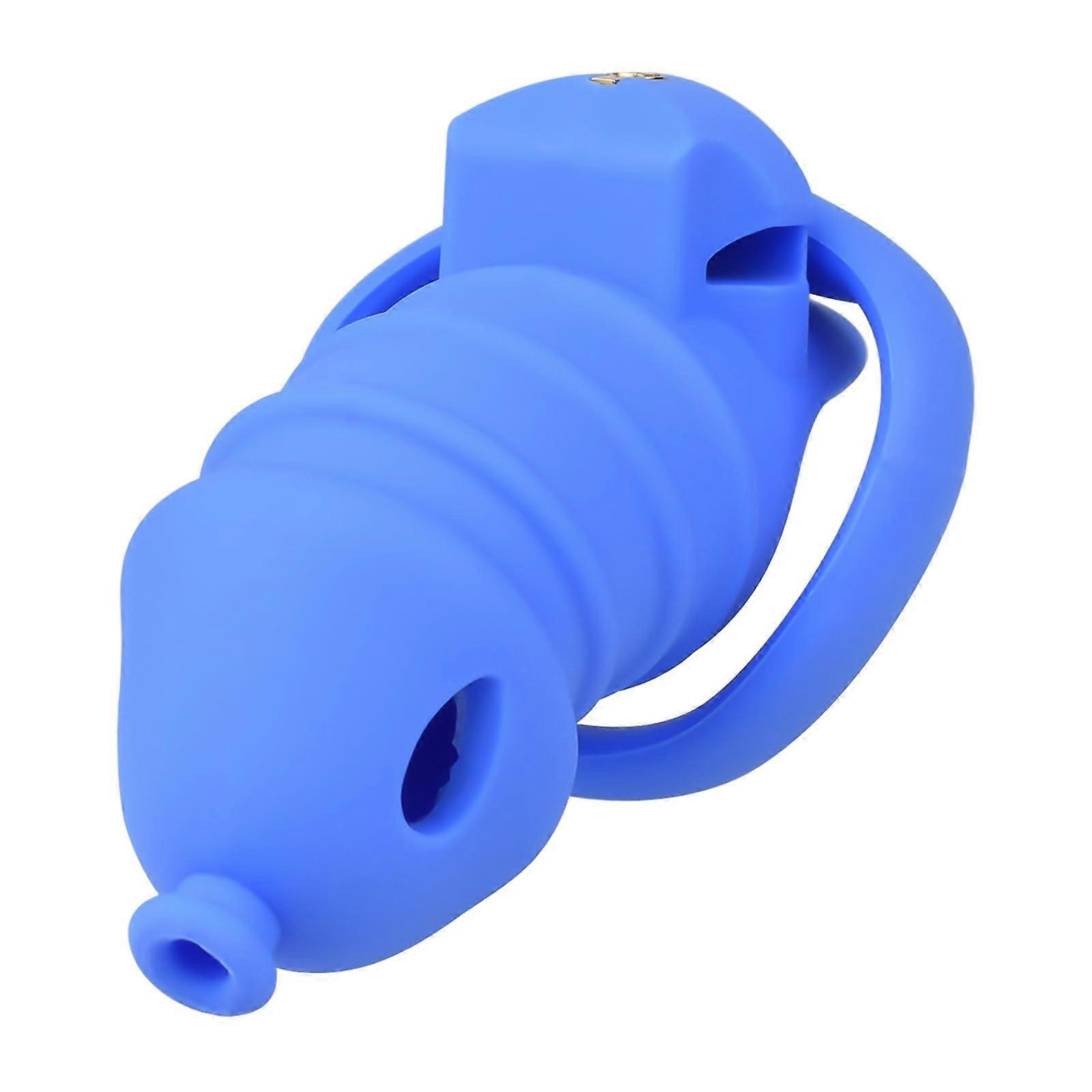 Men's Lightweight Breathable Cage Soft Silicone Chastity Device With Four Cock Rings Lockable Blue