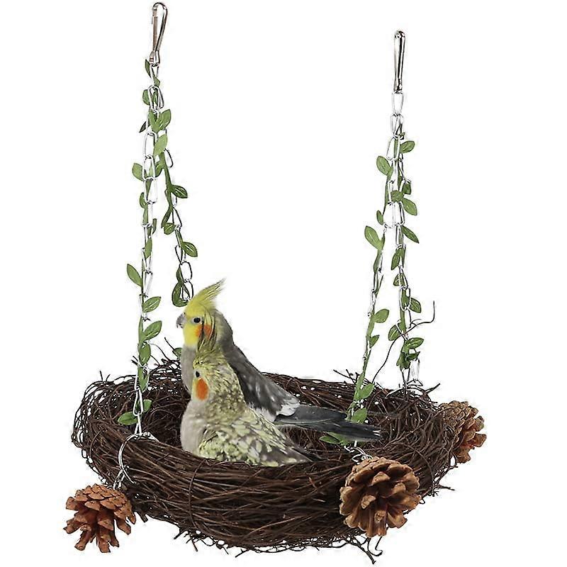 Bird play stand  Parrot bird with grass nest, woven nest, breeding box, warm bird nest, pine cone vine nest, parrot stand