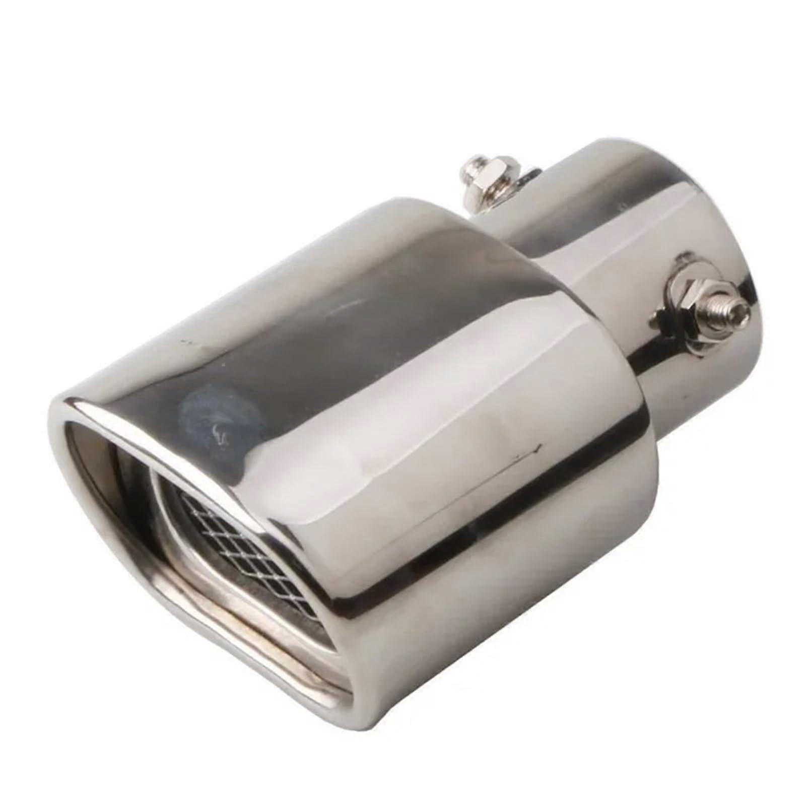 Exhaust Muffler 63mm Universal Square Design, Stainless Steel Pipe, Chrome Trim, Modified Rear Tip, Flat End Pipe