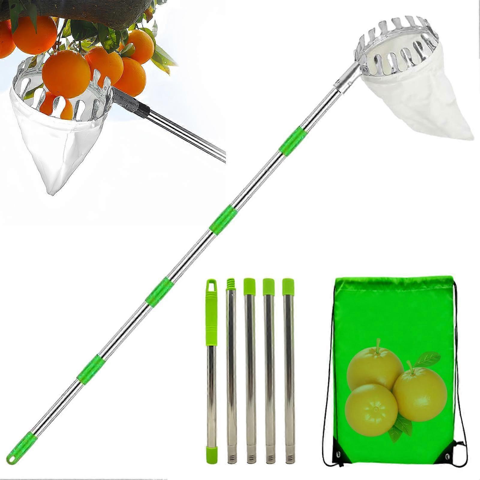 Fruit Picker Tool with Extendable Telescopic Pole, 5 Extension Poles, 2m Length, Portable Garden Harvesting Equipment