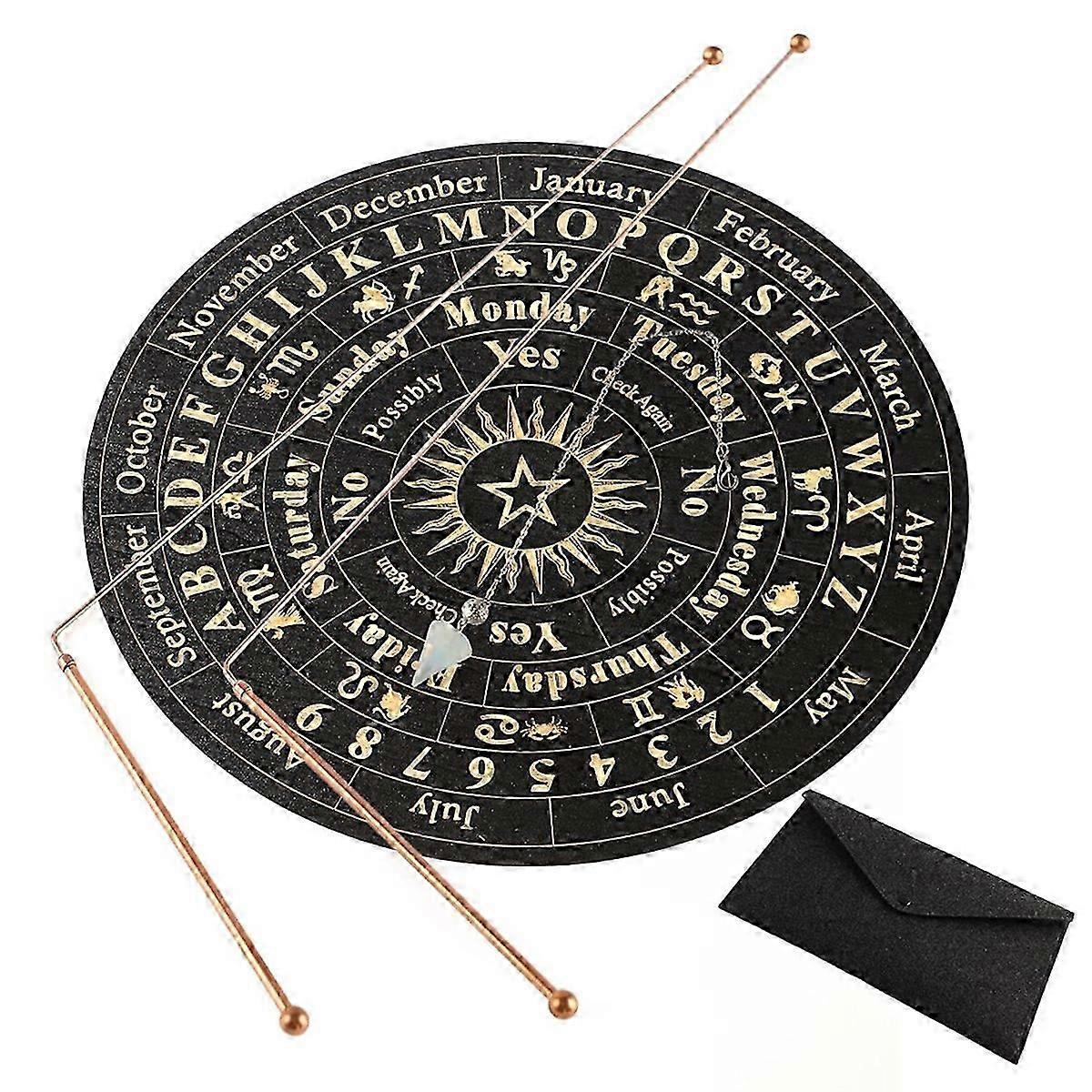Copper Daoist Divining Set: 2 Pieces of Divining Rods, Taoist Pendulum & Divining Mat for Treasure Exploration