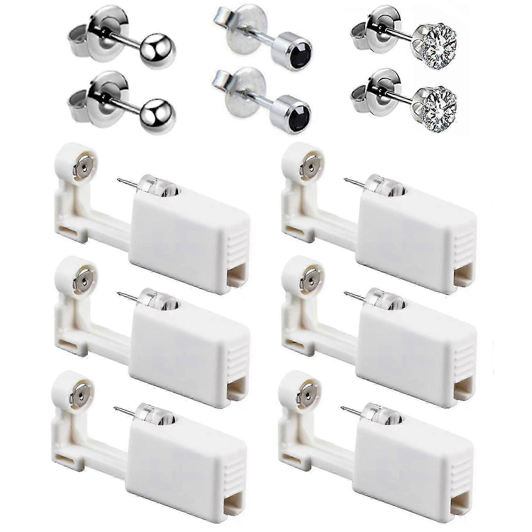Disposable Self Ear Piercing Gun Kit - 6 Pack with Ear Studs and Cleaning Tool