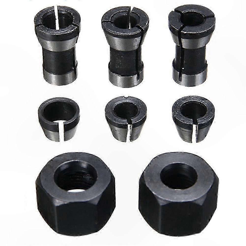 8-Piece Precision Collet Adapter Set for 6mm, 6.35mm, and 8mm Chuck Applications in Engraving and Trimming Tools