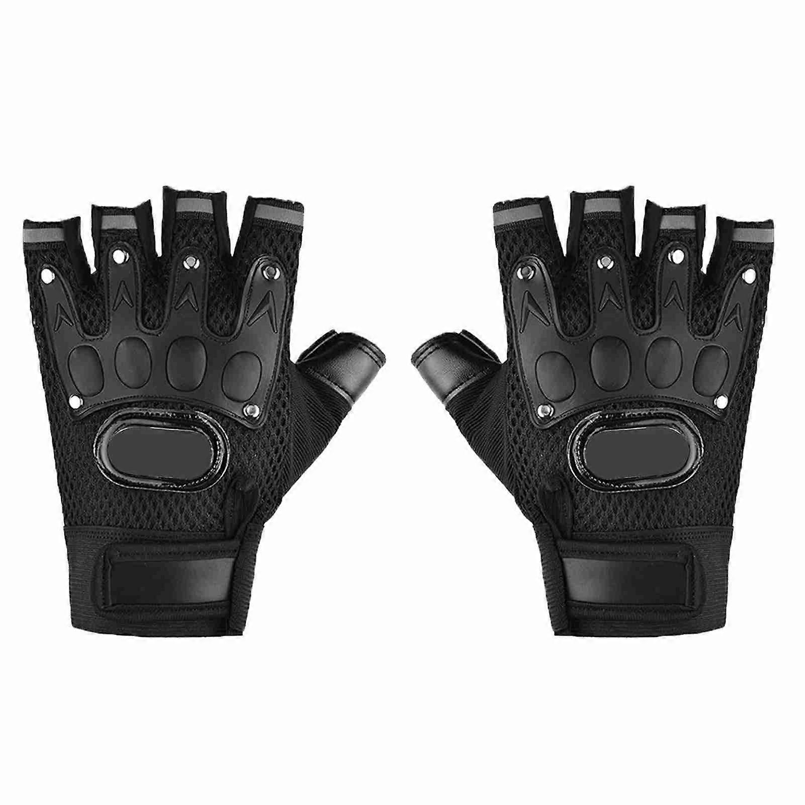 2Pcs Half Finger Driving Gloves Mesh Fabric Hand Joint Protection Hook and Loop Fastener Motorcycle Gloves