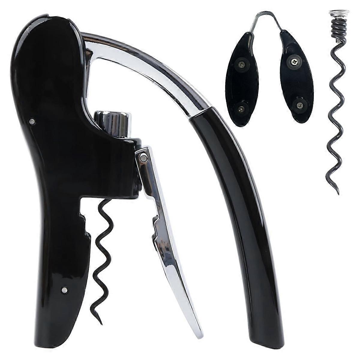 Stainless Steel Wine Bottle Opener, Vertical Lever Corkscrew with Built in Foil Cutter Design, Manual Corkscrew Black