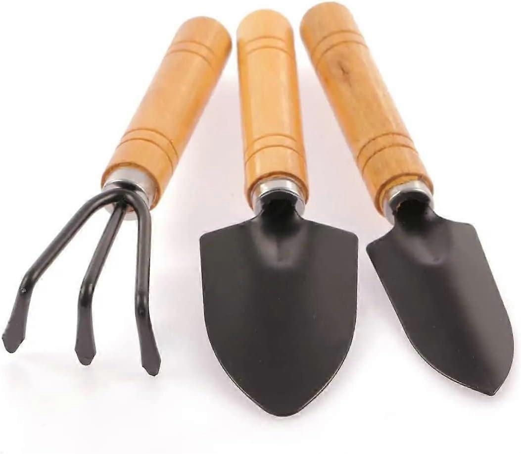 Garden Tool Set, 3-Piece Wooden Handle Garden Tool Set, Mini Garden Shovel Rake Spade, Durable and Safe Bonsai Tools for Potted Flowers