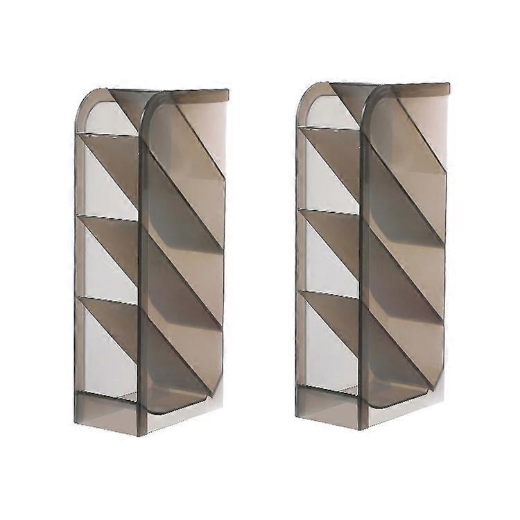 2 PCS Multi-function 4 Grid Desktop Pen Holder Office School Storage Case Clear Plastic Box Desk