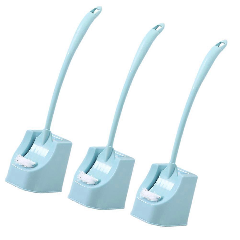 Toilet Brush 3Pcs Set for Cleaning Use with Long Handle and Base in Blue