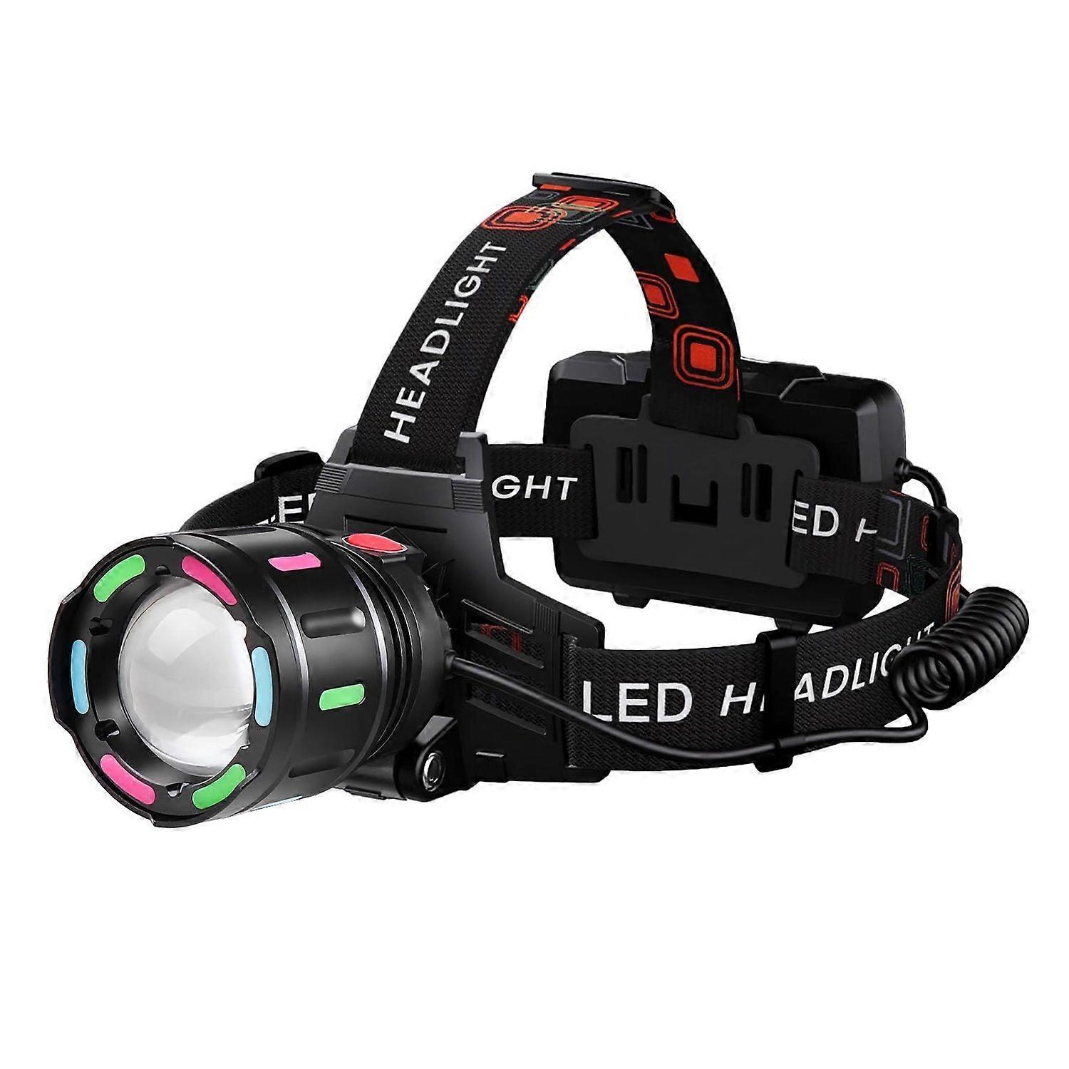 LED Rechargeable Headlamp, 90Angle Head Lights for Forehead, Adjustable Focus LED Headlamp, 990000 Lumens Super Bright LED Head Lamp with 4 Modes, Wat