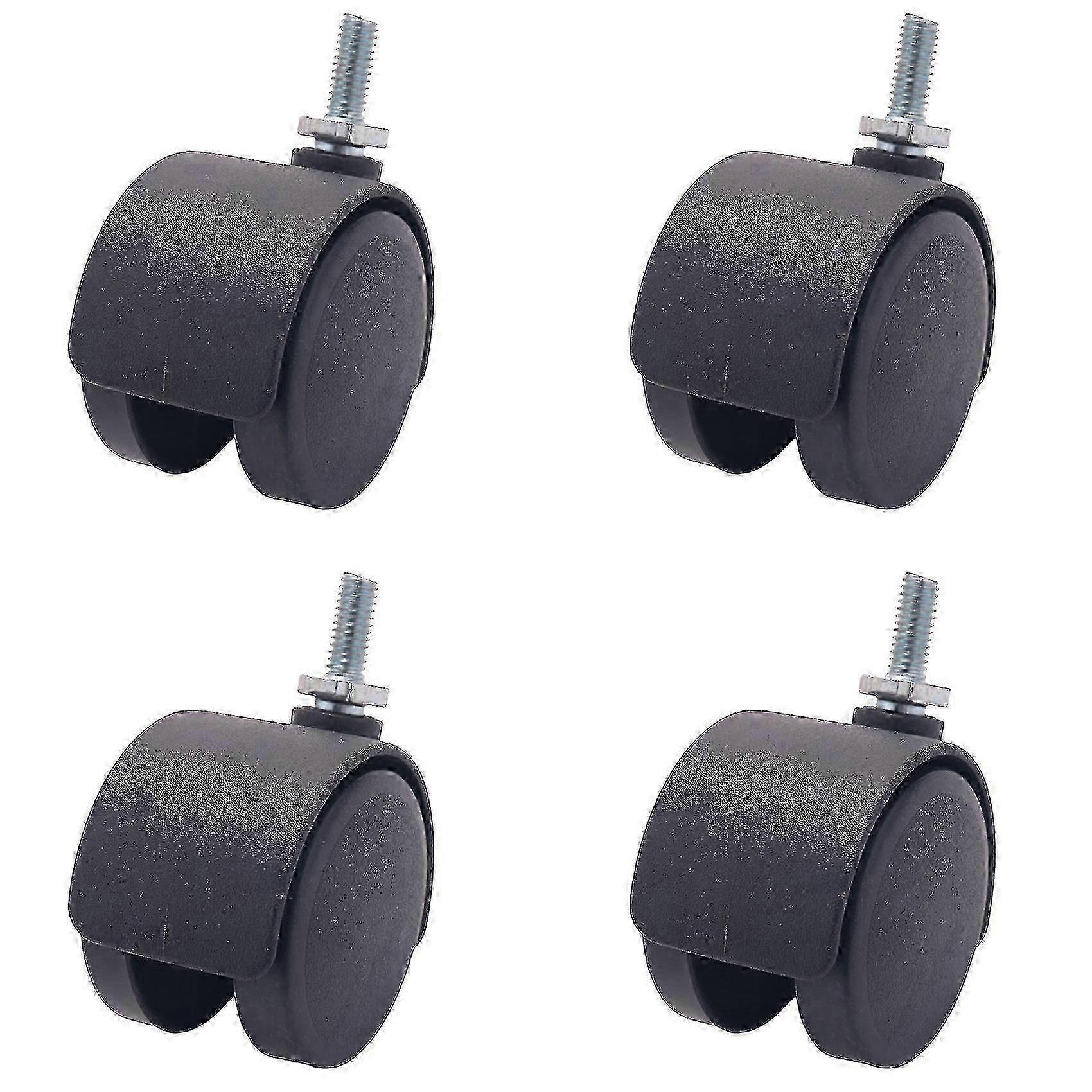 6mm Threaded 40mm Dual Wheel Rotatable Caster Black