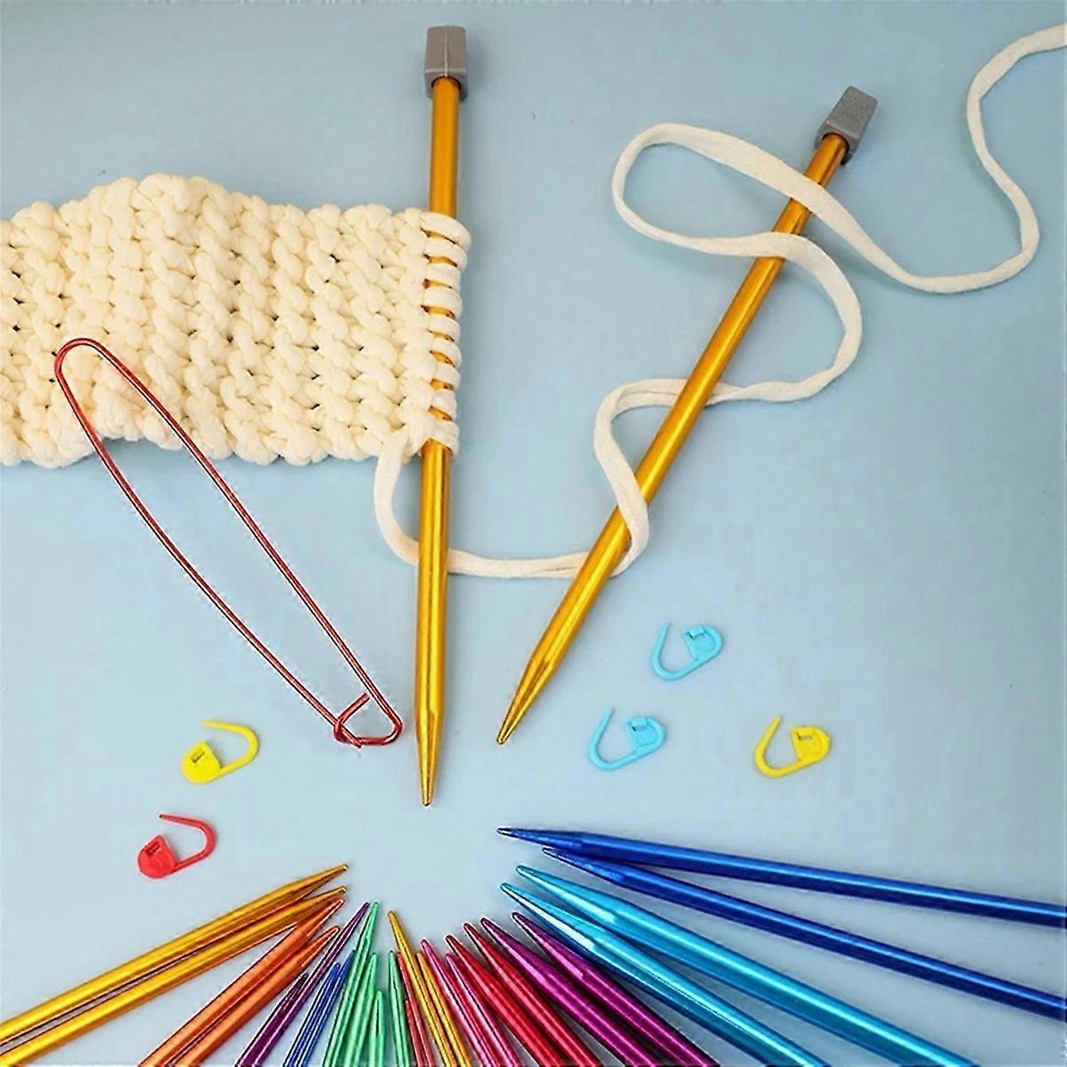 14 stk. strikkepindesæt i rustfrit stål, spids pinde, 35 cm