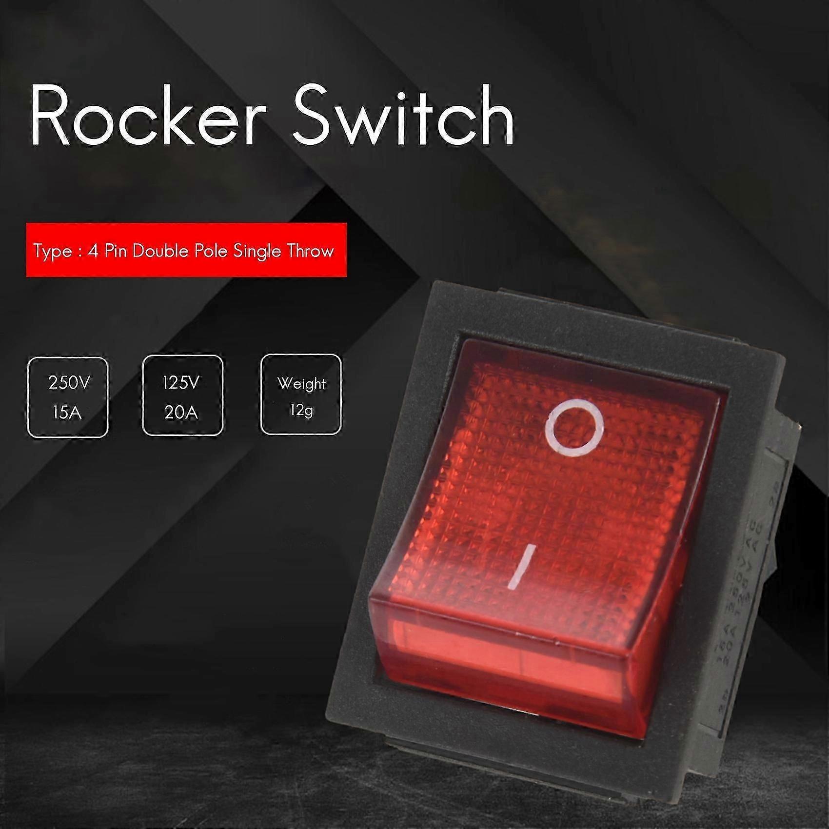 Rocker switch with red light for machinery 15A/250V 28x22mm