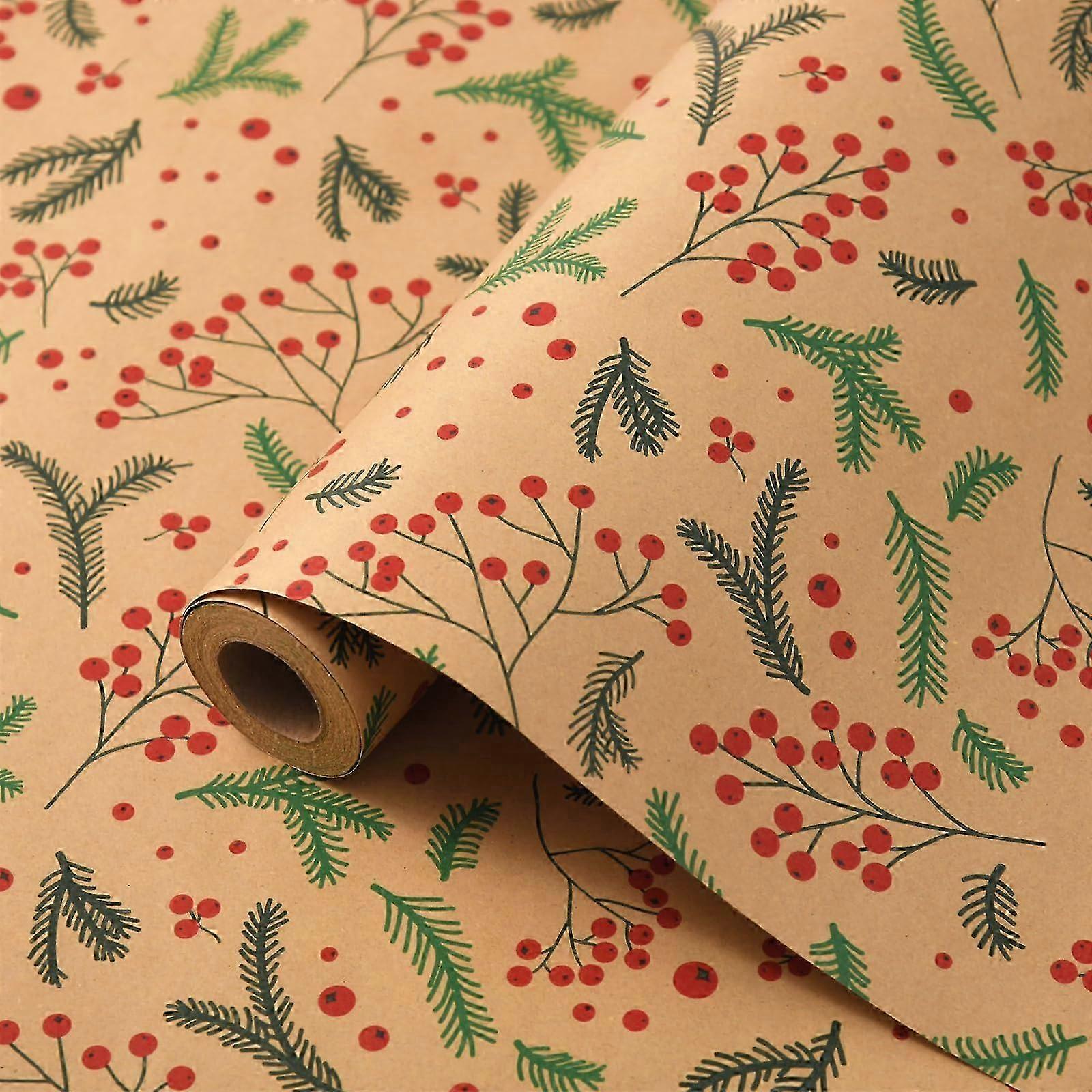 Recyclable Kraft Christmas Wrapping Paper - Pinecone Design for Gifts/Holidays 2025