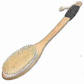 Long-Handle Wooden Bath Brush with Natural Bristles for Exfoliation, Ideal for UK Bathrooms