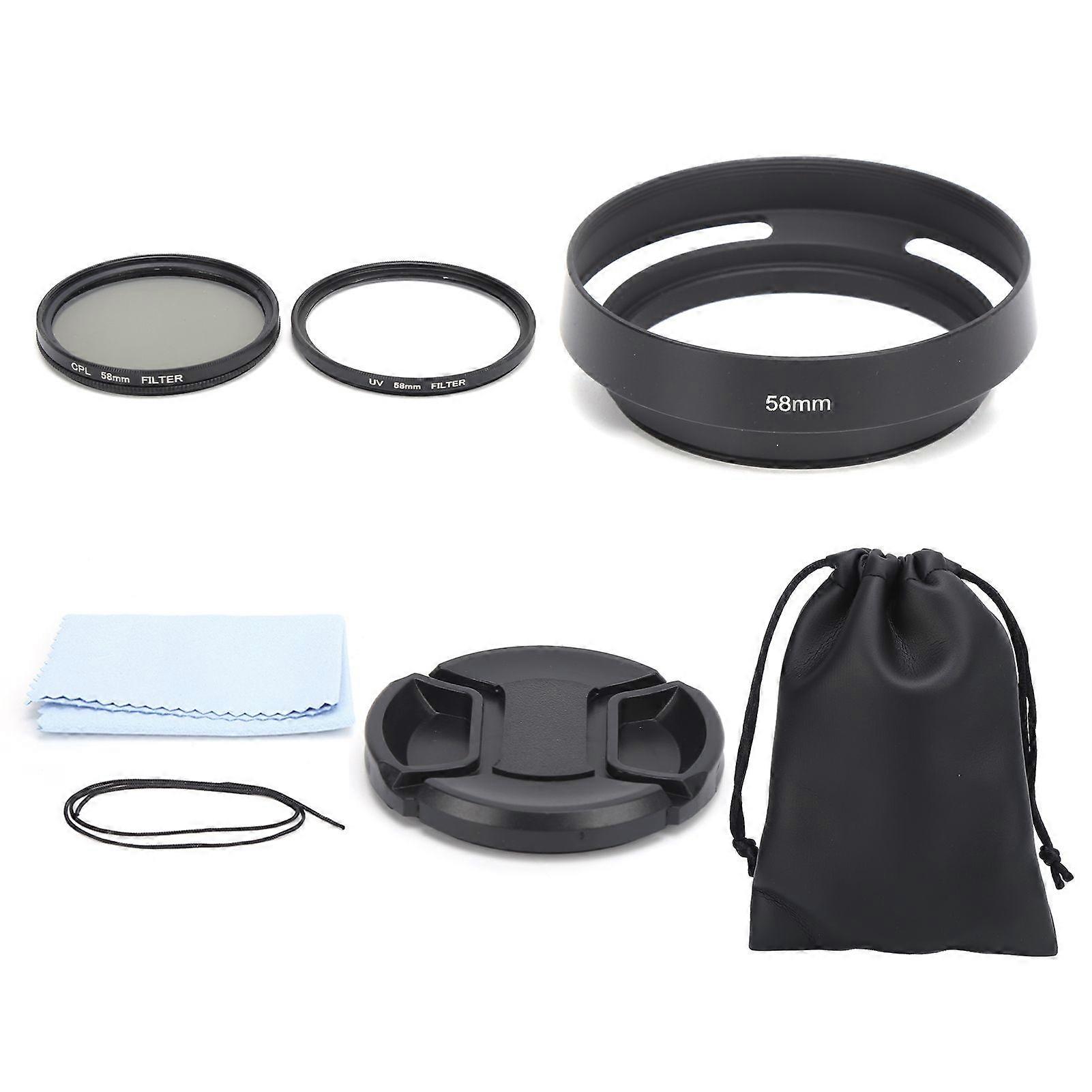 6 in 1 Camera UV CPL Lens Filter Kit Lens Cap Flower Lens Hood with Bag for Camera Lens58mm