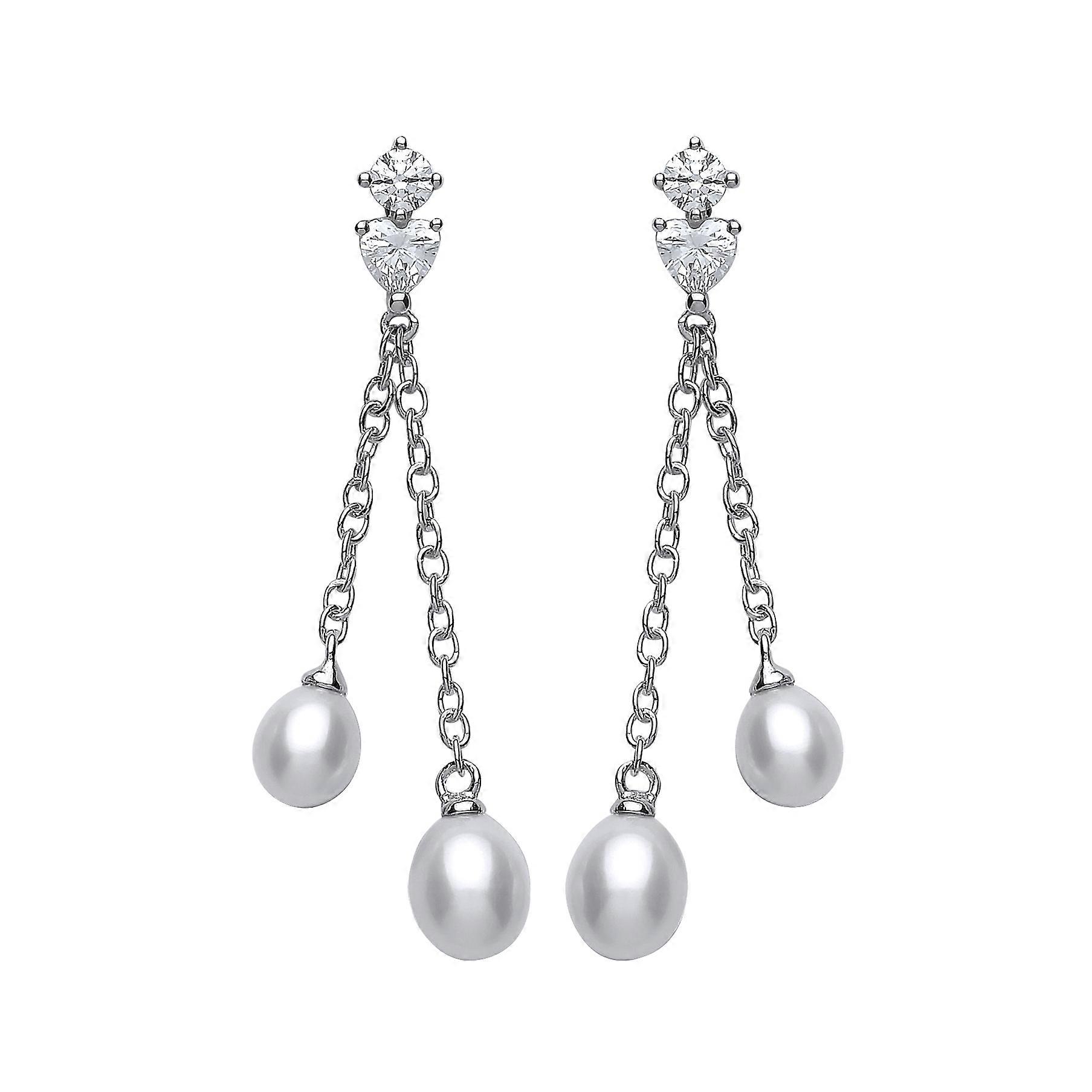Jewelco London Sterling Silver Cubic Zirconia and Freshwater Cultured Pearl Tears of Joy Drop Earrings 8mm