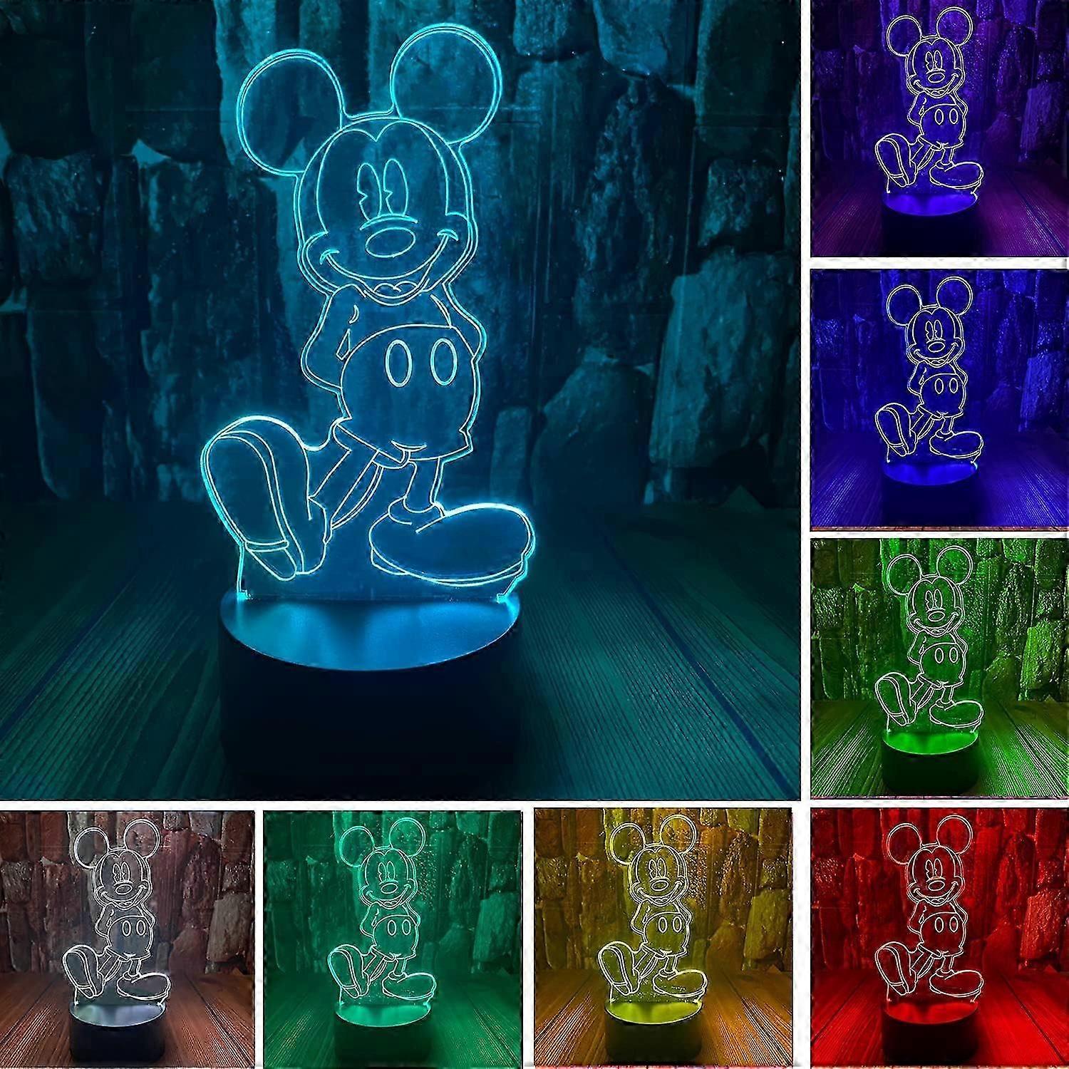 Cute Hot Glowing Mickey Mouse Minnie Mice Anime Figure Character 3D LED Optical Illusion Sleep Night Light with Remote 16 Colors Bedroom Decor T