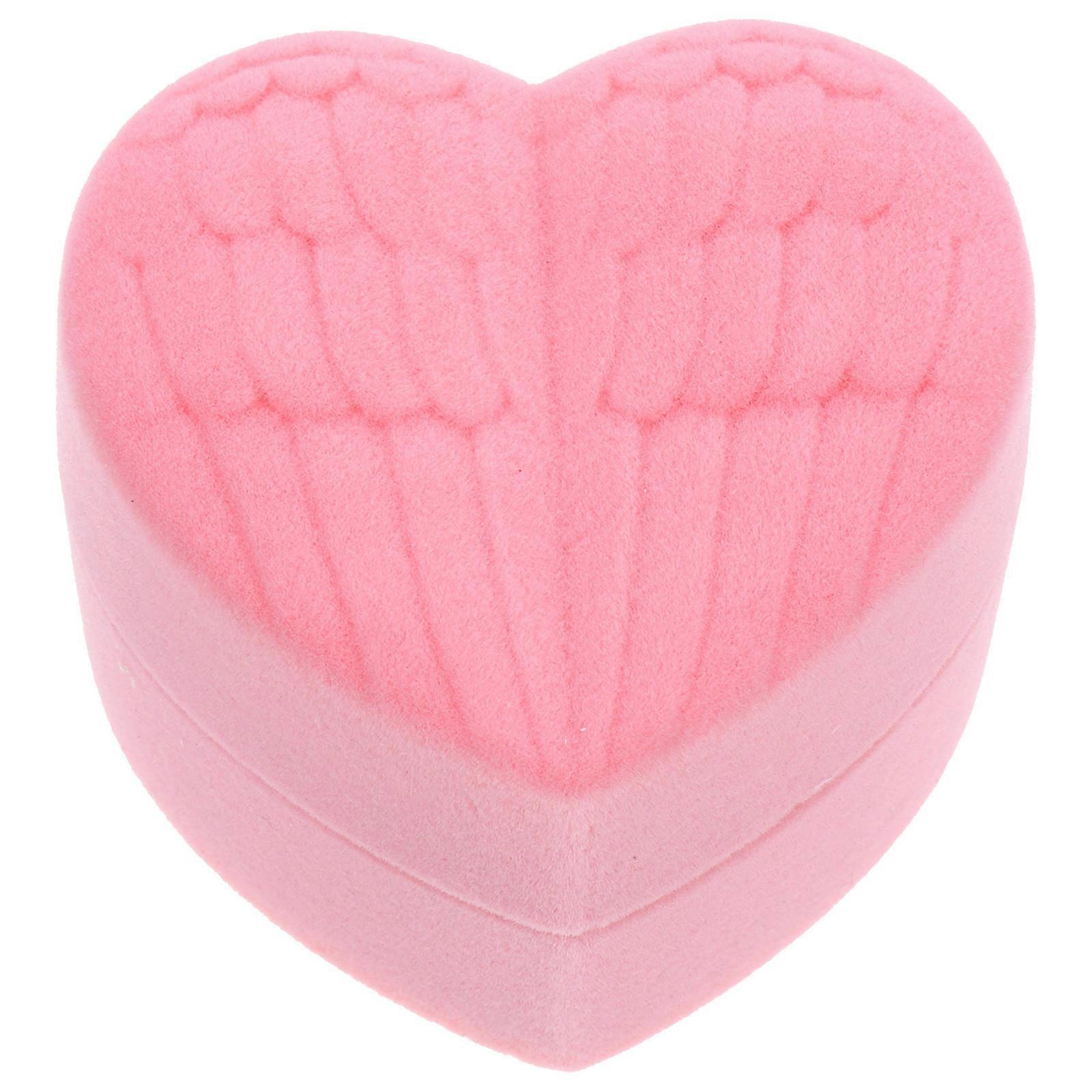 Jewelry Storage Heart Shaped Ring Box Pink Plush Flocking 2Pcs