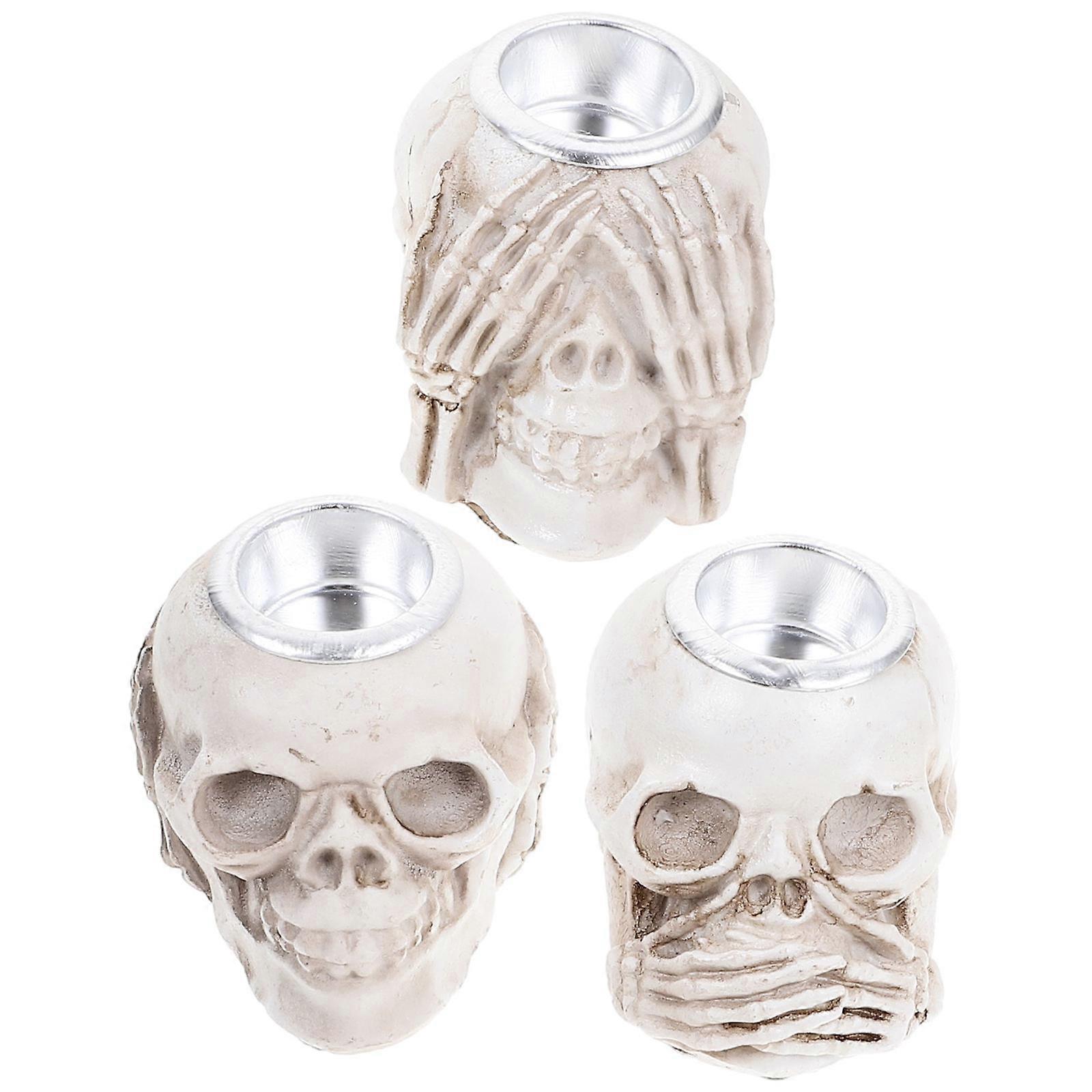 Gothic Skull Design Candle Holders 3Pcs Tealight Holders For Halloween Parties Home Decoration 4.3X5X6CM Retro Style