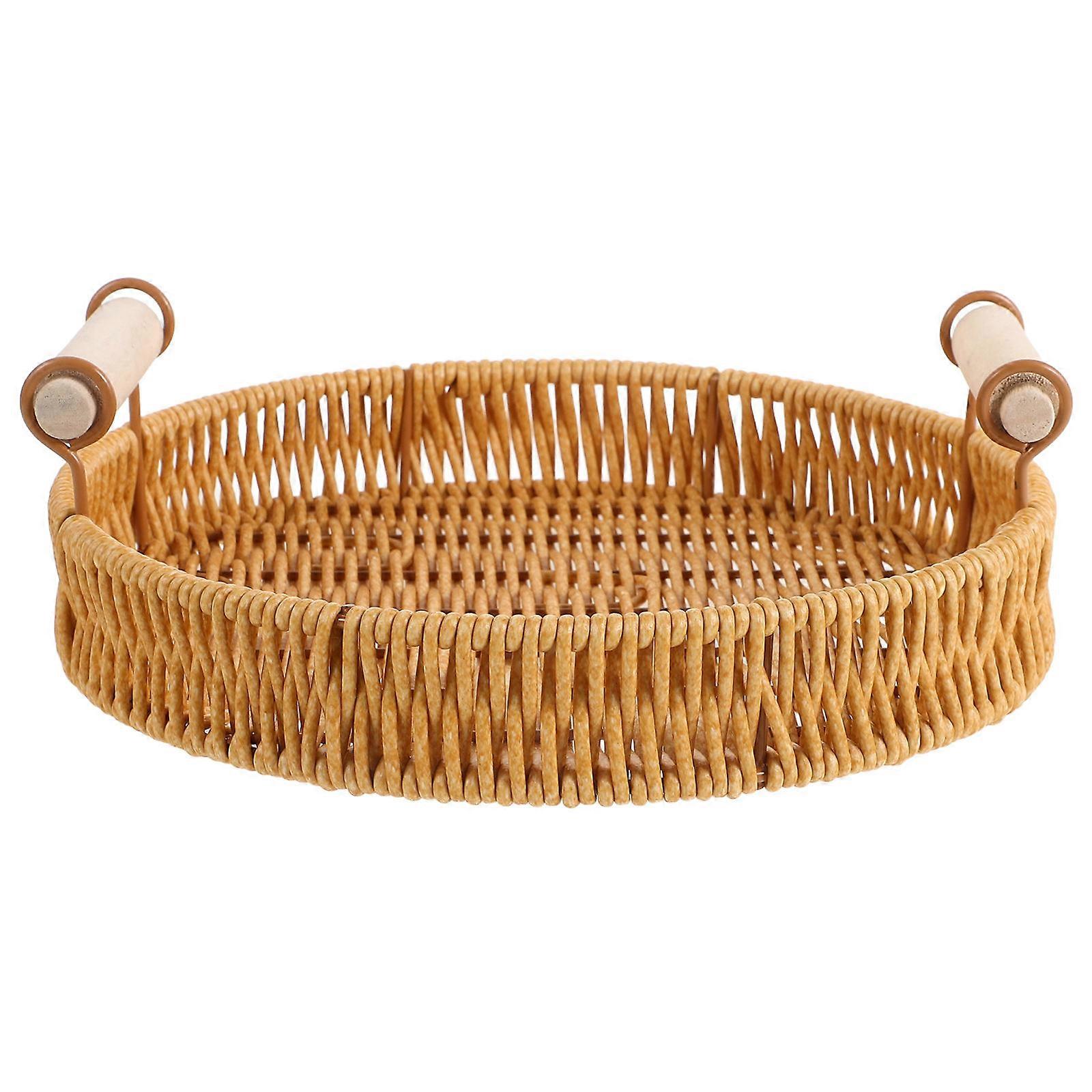 Countertop Fruit Basket Round Rattan Serving Tray for Storage 3Pcs Handmade Basket