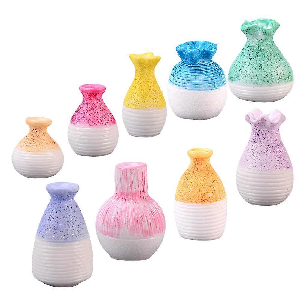 Miniature Vase for Decoration 9Pcs Blue Resin Microlandscape Small House Set
