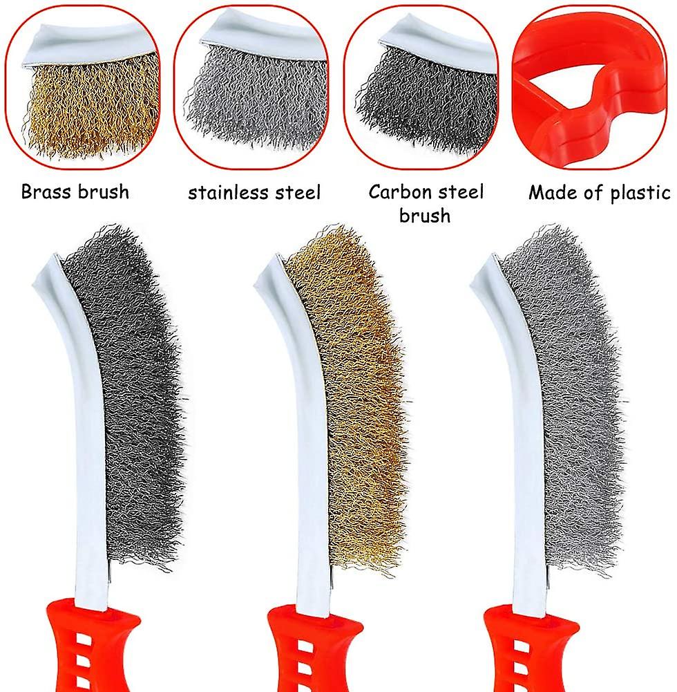 Steel Brush 3 piece Wire Brush Set With Stainless Steel Brass Wire 