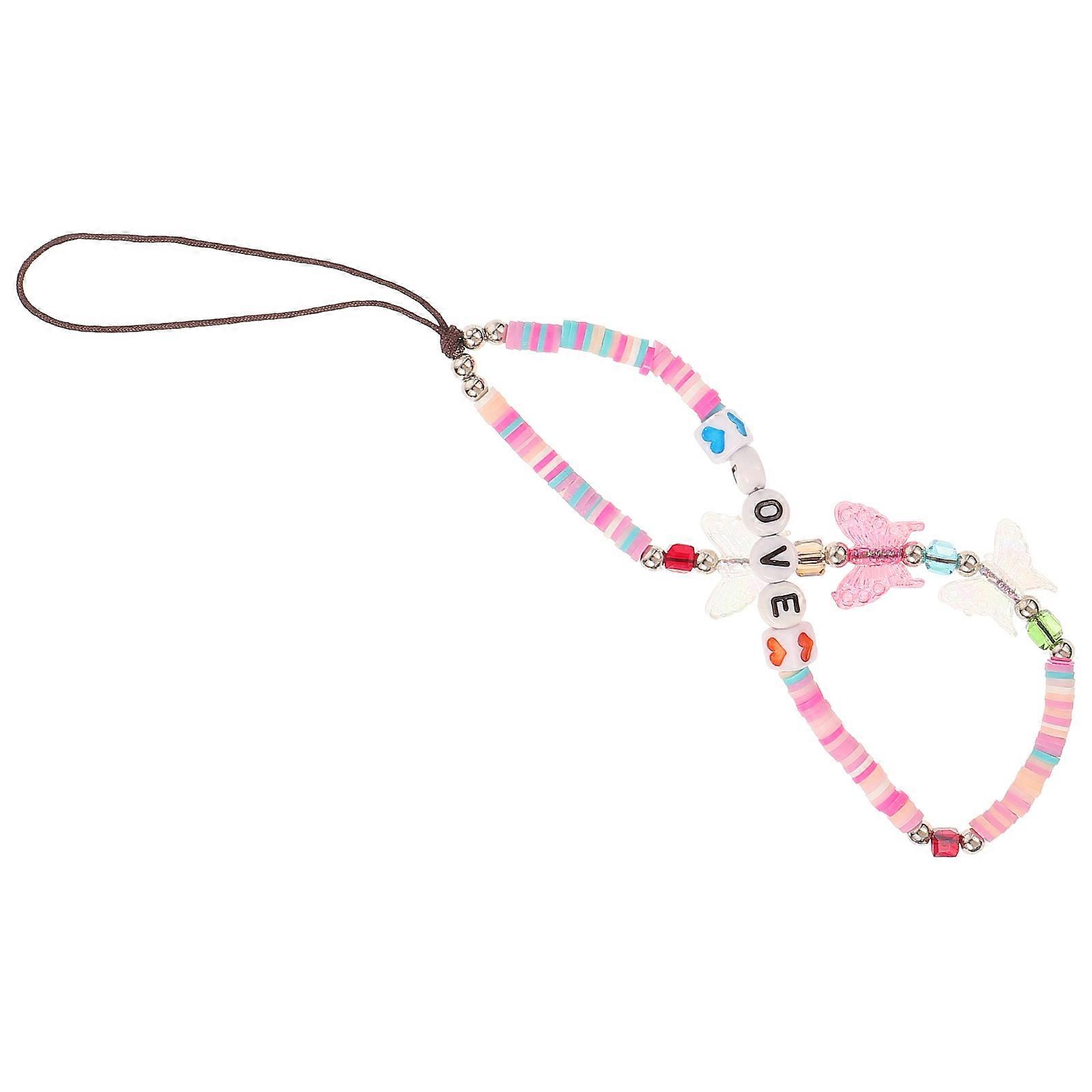 Decorative Bohemian Phone Chain with Pink Beaded Phone Charm 3Pcs Set